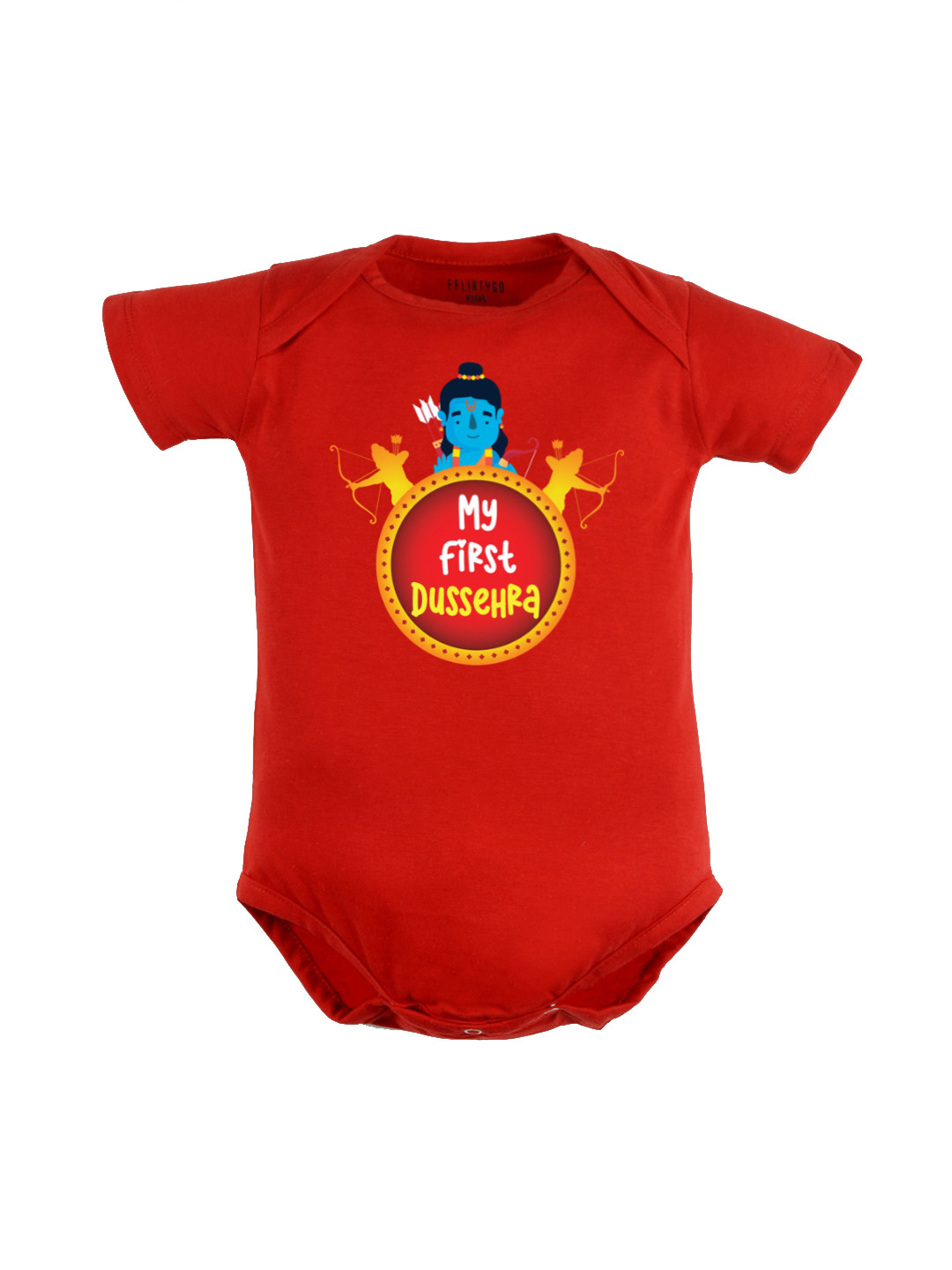

FFLIRTYGO Infants Dussehra Special Printed Pure Cotton Bodysuit, Red