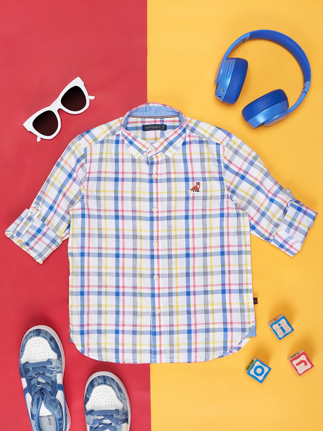 

Pantaloons Junior Boys Tartan Checked Roll-Up Sleeves Cotton Casual Shirt, White