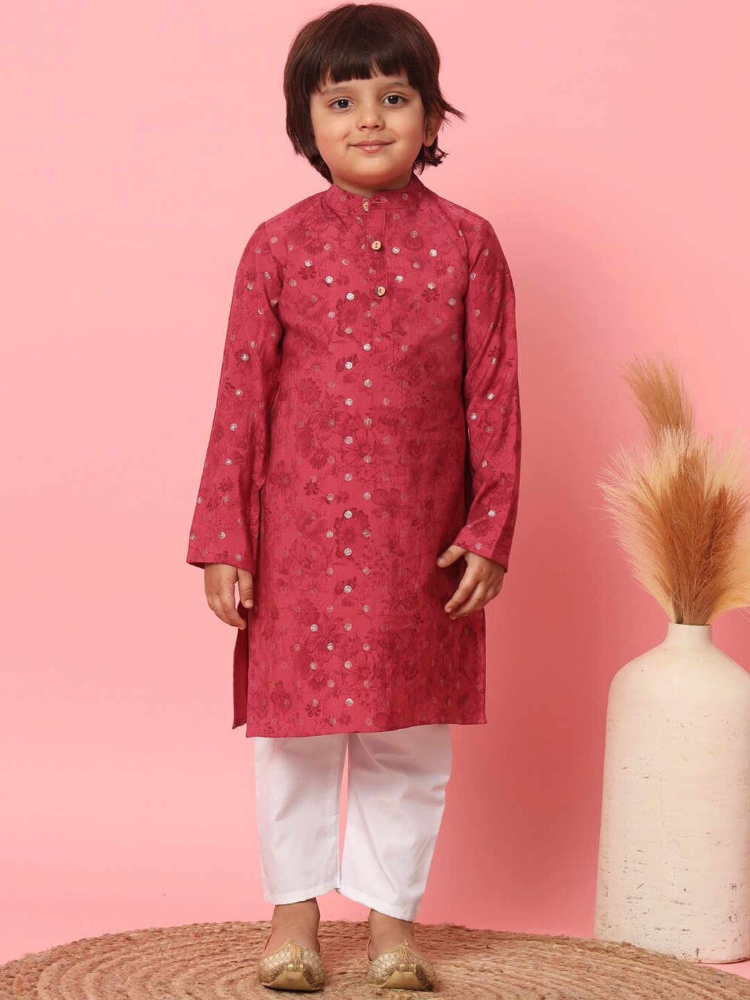

Readiprint Boys Floral Printed Pure Cotton Kurta With Pyjamas, Pink