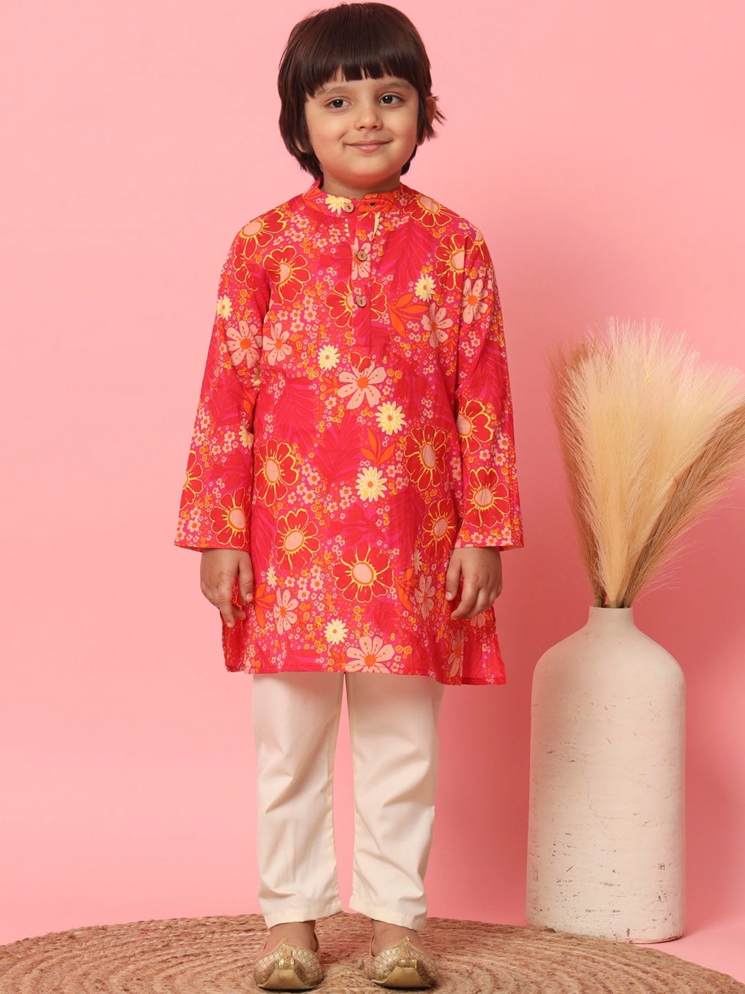 

Readiprint Boys Floral Printed Regular Pure Cotton Kurta with Pyjamas, Pink