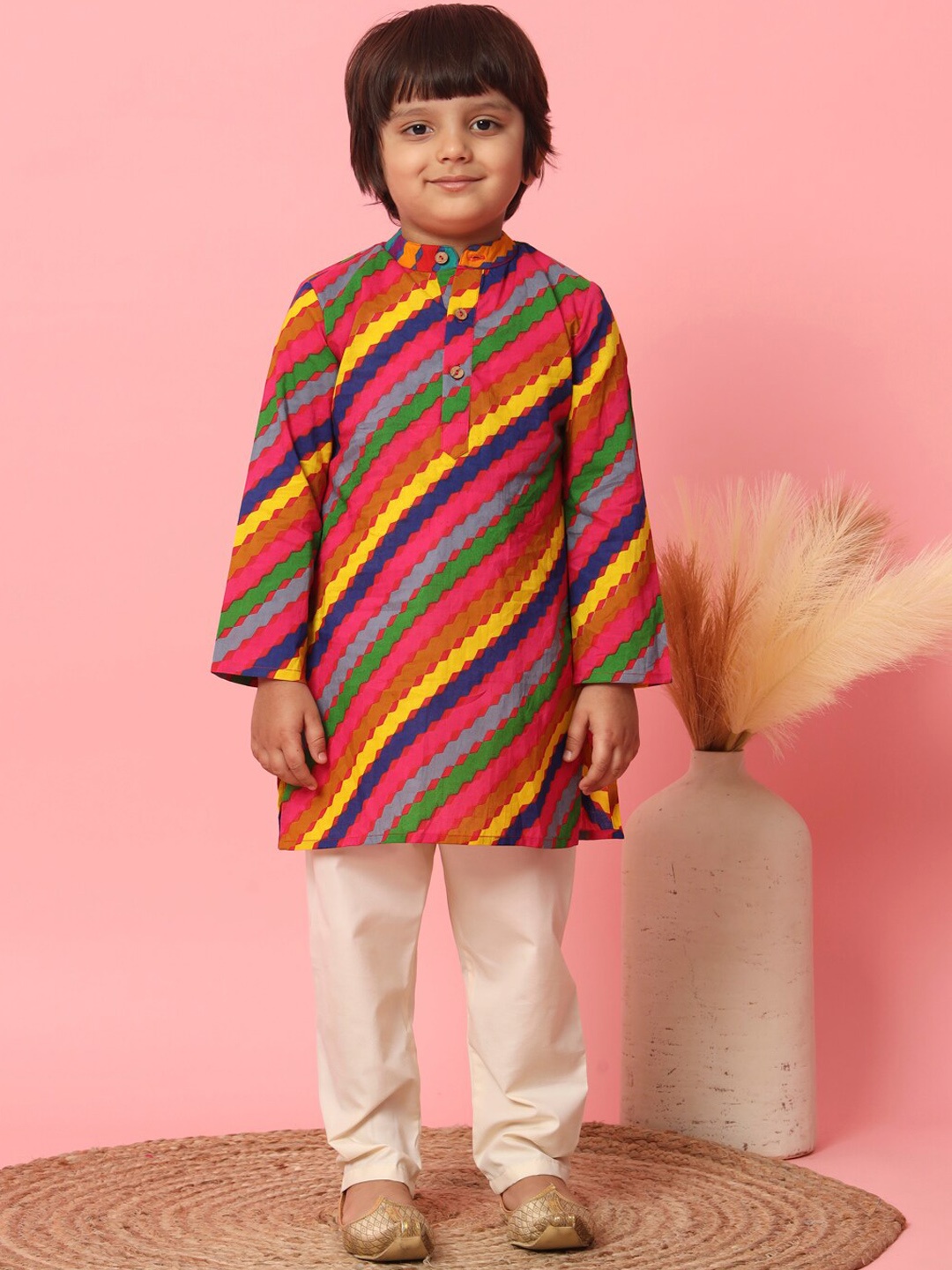 Readiprint Boys Leheriya Printed Pure Cotton Kurta With Pyjamas, Green