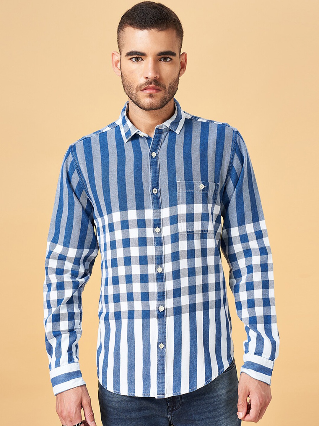 

SF JEANS by Pantaloons Gingham Checked Slim Fit Casual Shirt, Blue