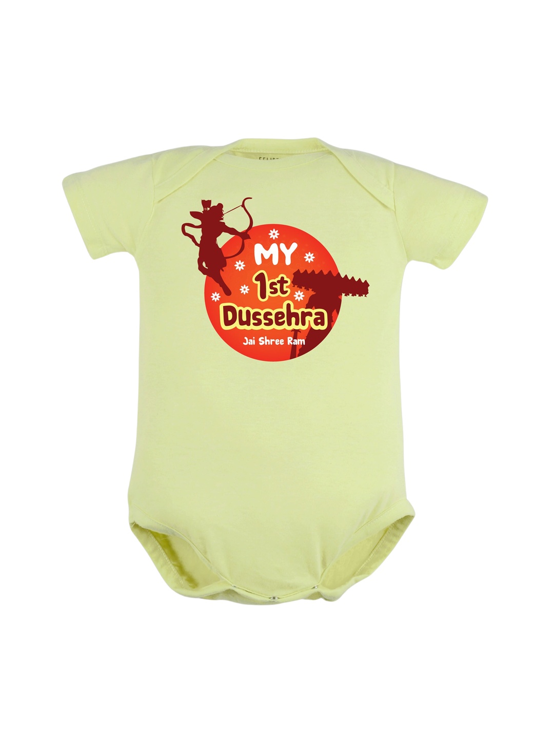 

FFLIRTYGO Kids Typography Printed Baby Dussehra Special Pure Cotton Bodysuit, Fluorescent green