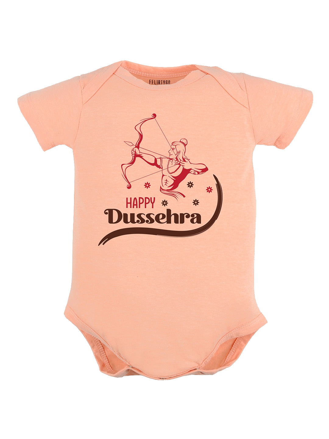 

FFLIRTYGO Infants Typography Printed Dussehra Special Pure Cotton Bodysuit, Peach
