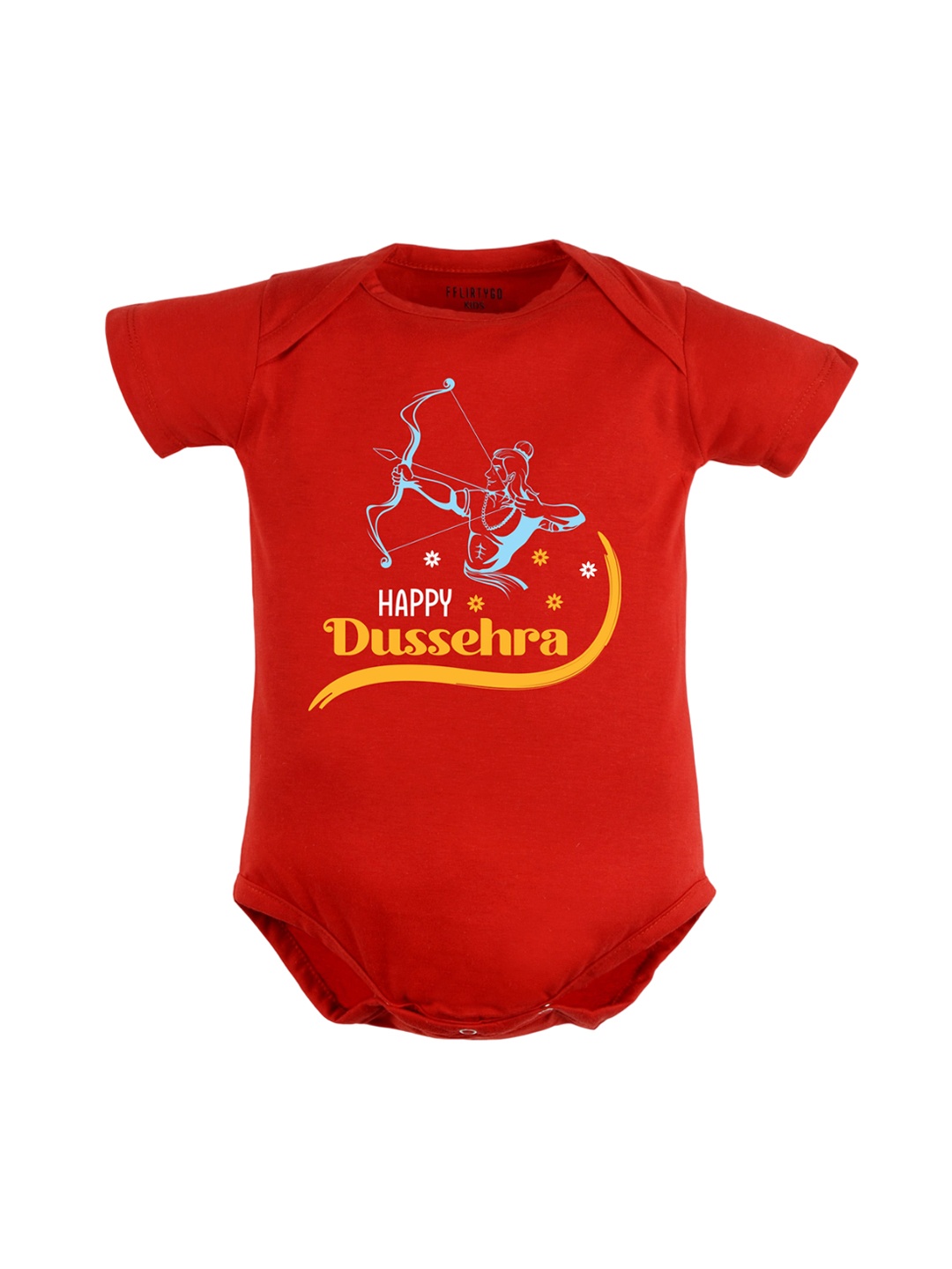 

FFLIRTYGO Infants Typography Printed Dussehra Special Pure Cotton Bodysuit, Red