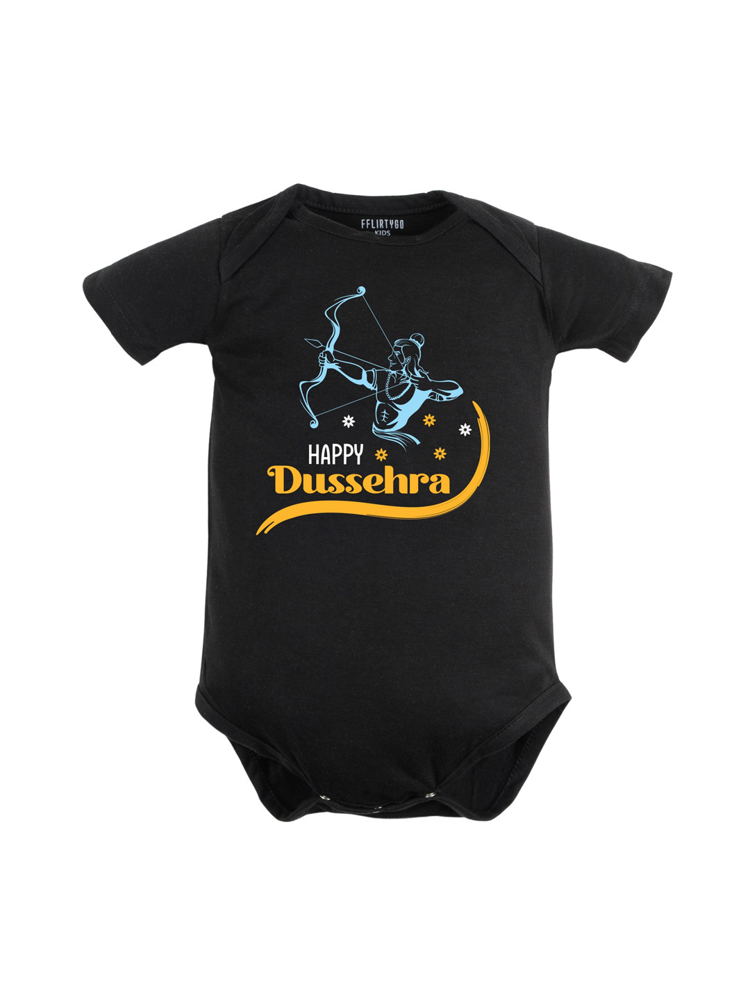

FFLIRTYGO Infants Typography Printed Dussehra Special Pure Cotton Bodysuit, Black