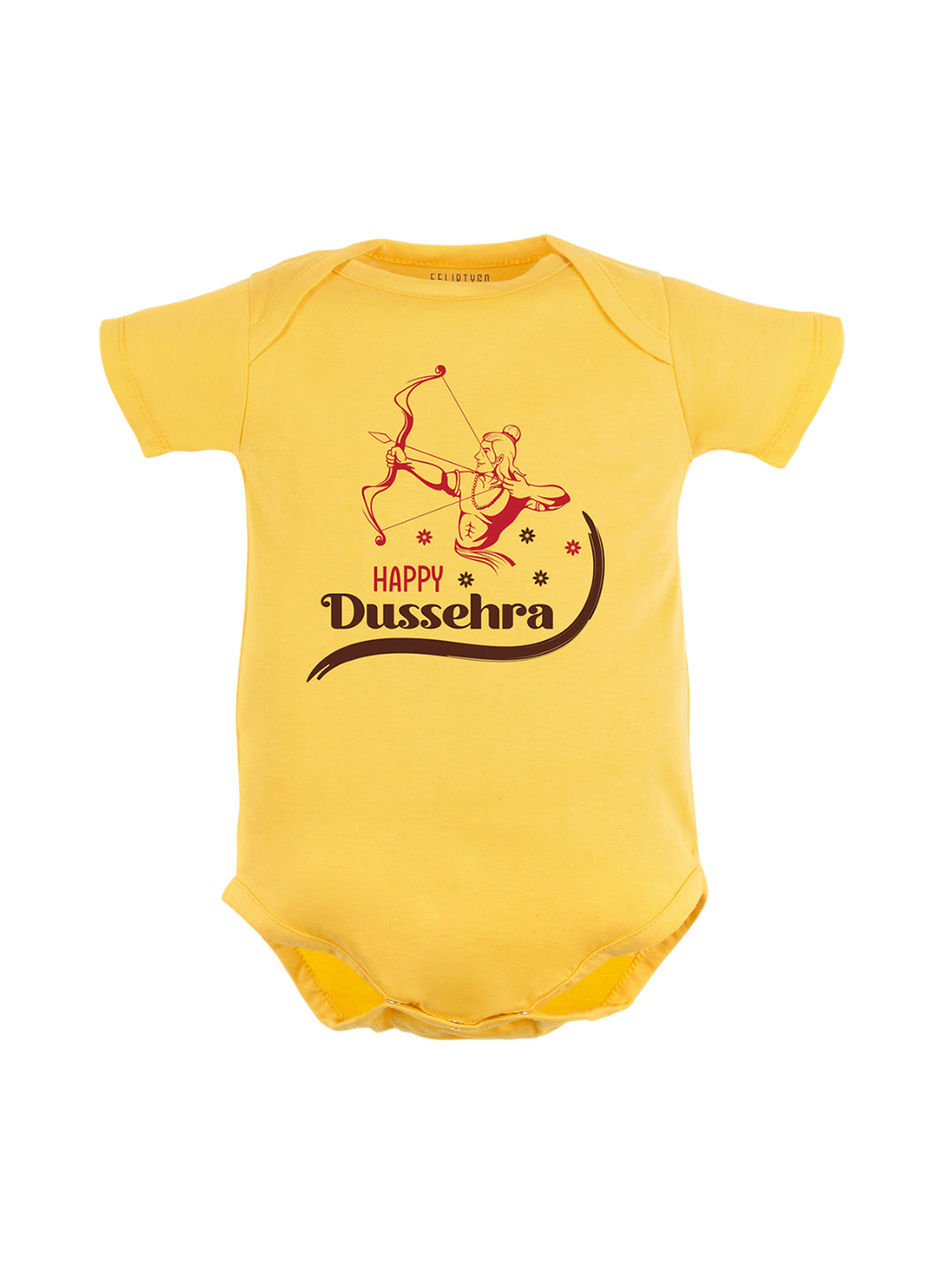 

FFLIRTYGO Infants Typography Printed Dussehra Special Pure Cotton Bodysuit, Yellow