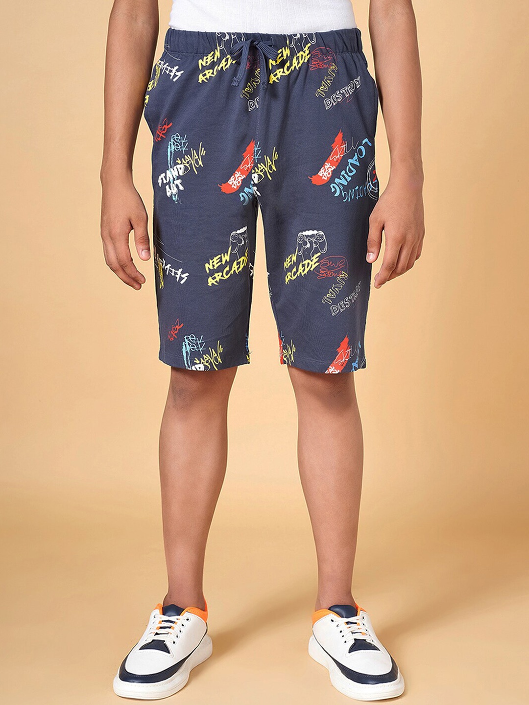

Coolsters by Pantaloons Boys Typography Printed Mid-Rise Cotton Shorts, Navy blue