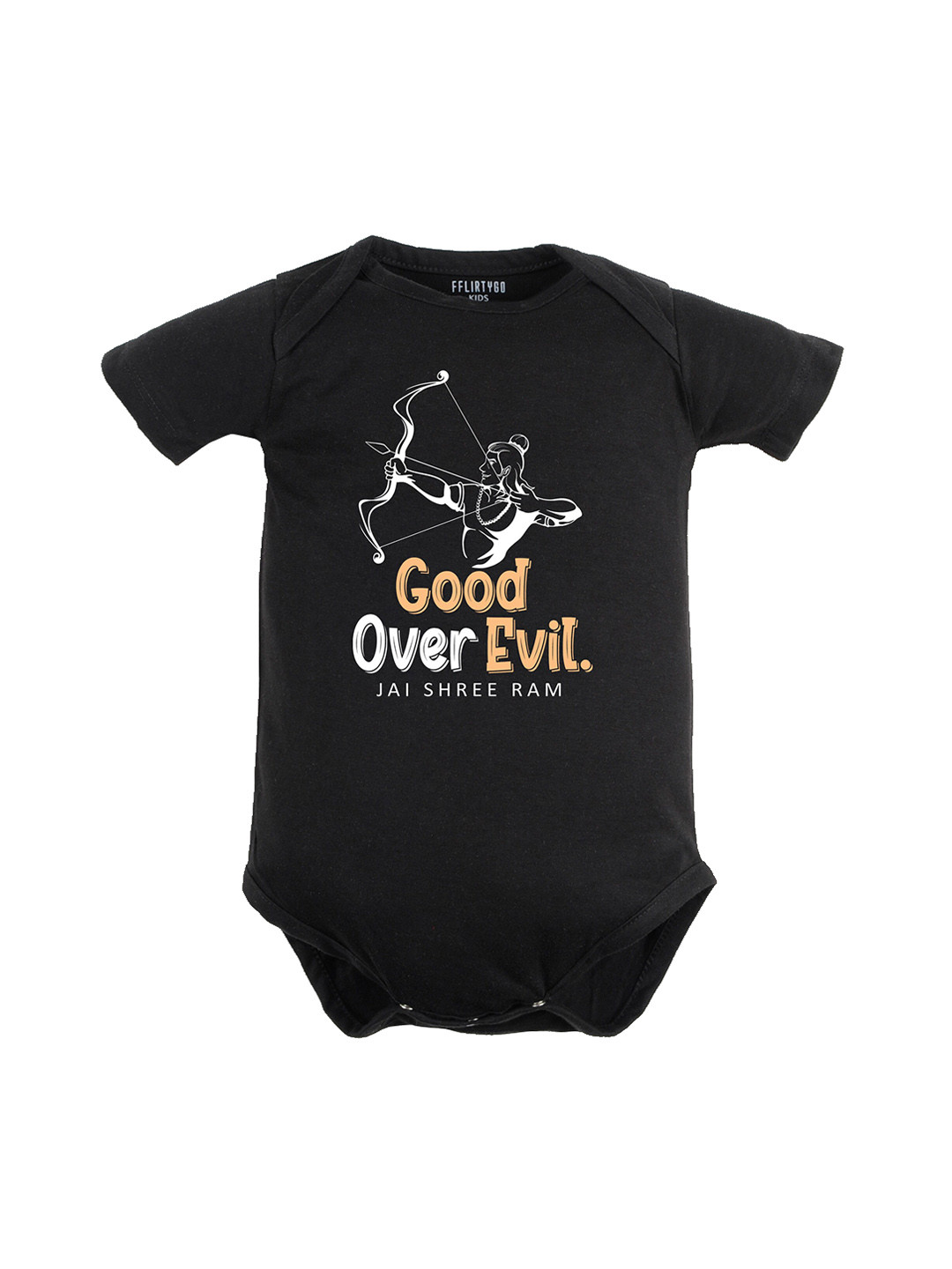 

FFLIRTYGO Infants Dussehra Special Printed Pure Cotton Bodysuit, Black