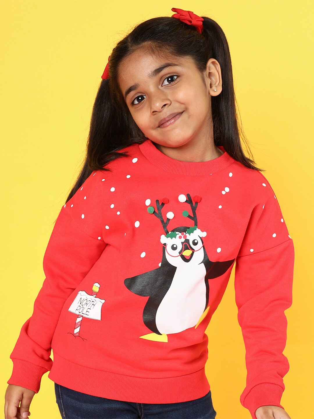 

Nauti Nati Girls Graphic Printed Antimicrobial Applique Fleece Pullover Sweatshirt, Red