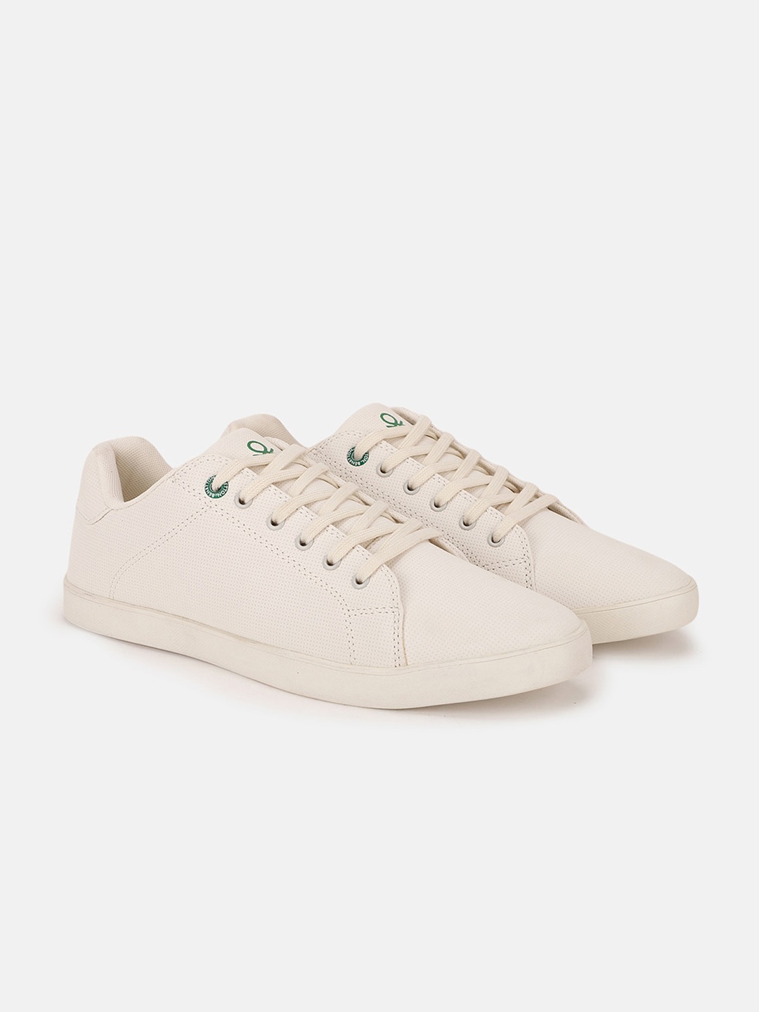 

United Colors of Benetton Men Perforated Lace-Up Sneakers, Off white