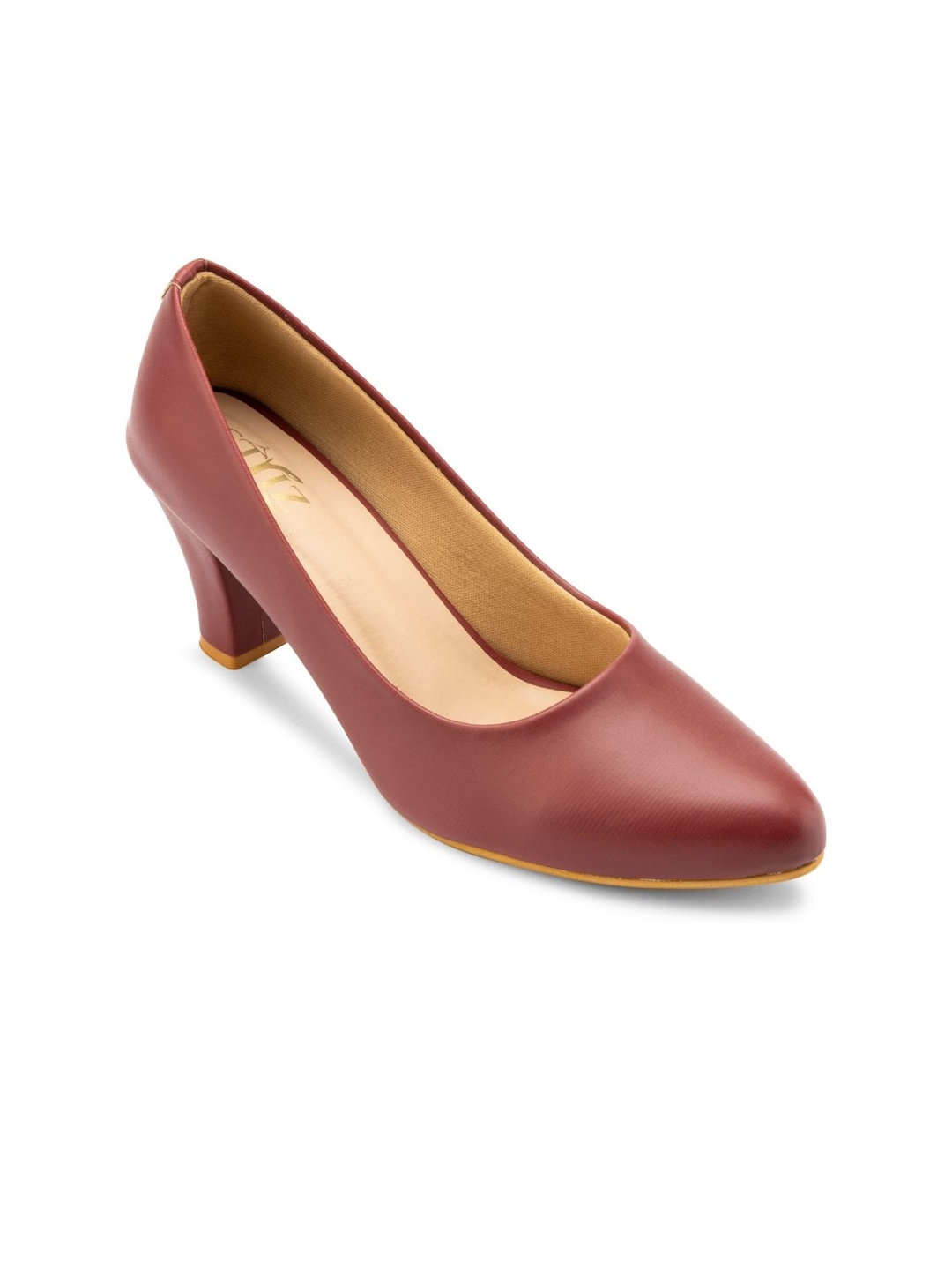 

stylzrepublic Pointed Toe Block Heel Pumps, Brown