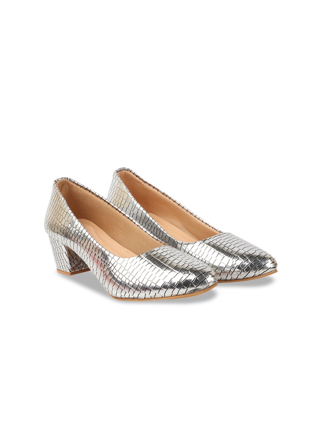 

stylzrepublic Embellished Block Pumps, Silver