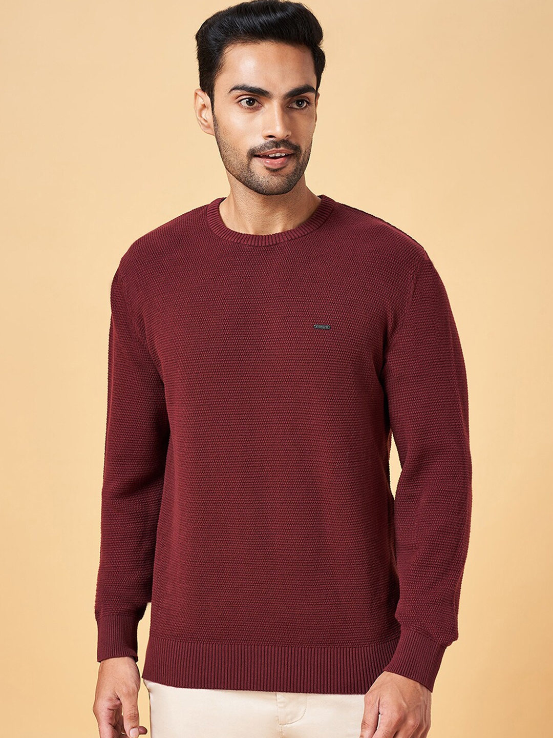 

BYFORD by Pantaloons Round Neck Cotton Pullover, Burgundy