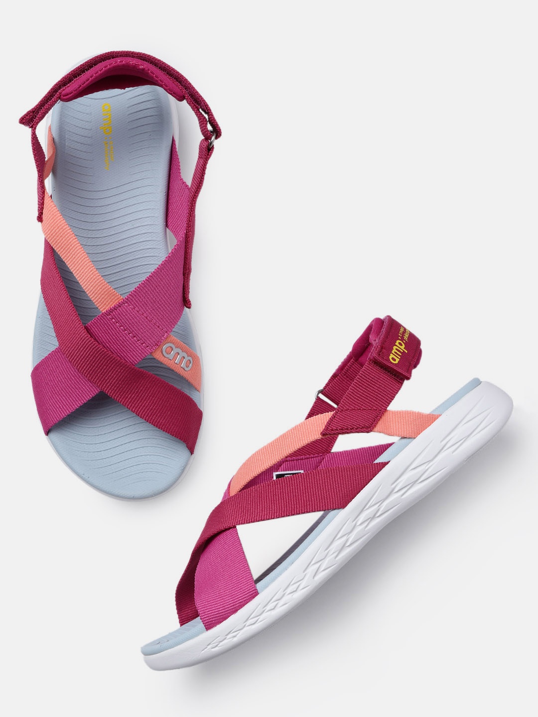 

AMP Women Colourblocked Open Toe Flats, Fuchsia