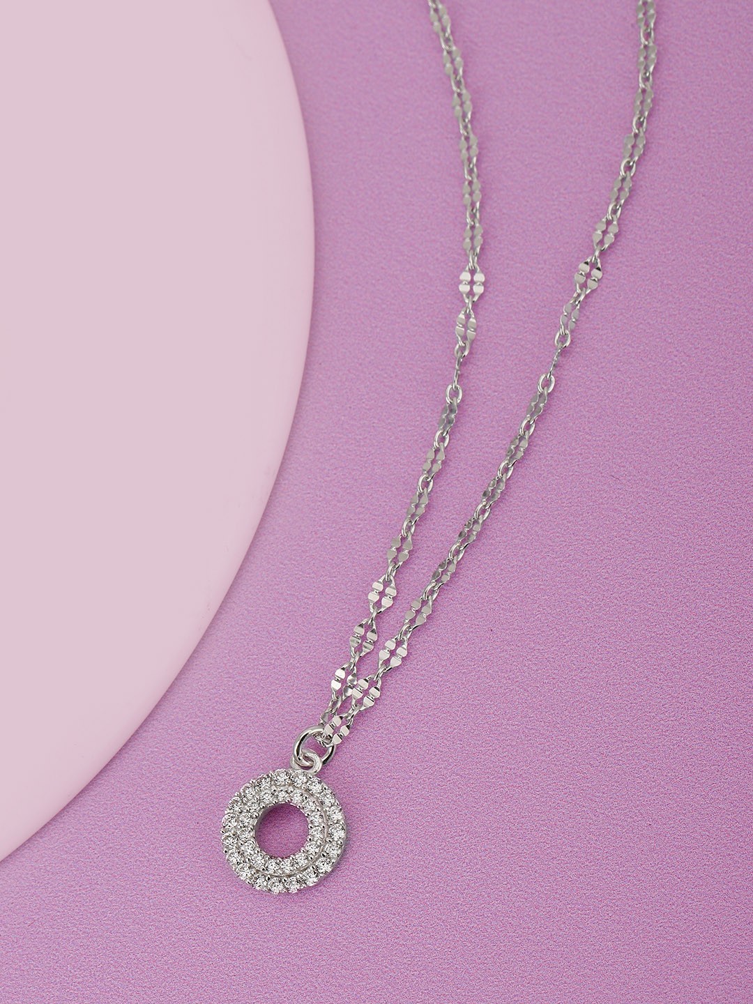 

Carlton London 925 Sterling Silver Rhodium-Plated CZ-Studded Pendant with Chain