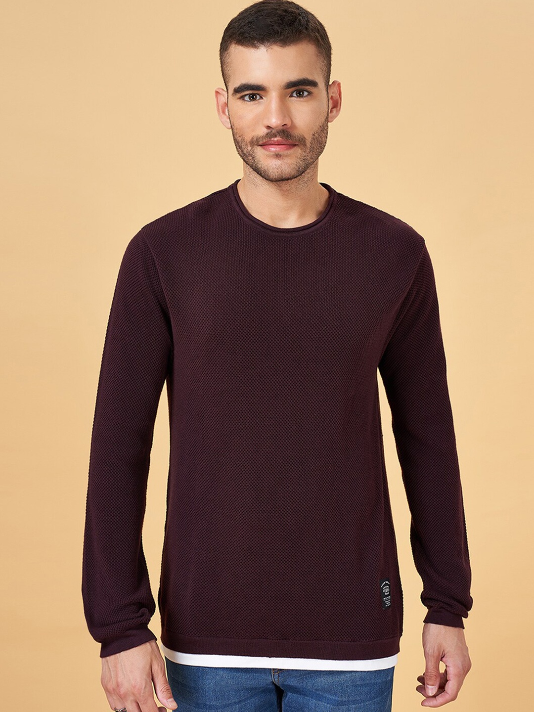 

People Burgundy Cable Knit Cotton Pullover