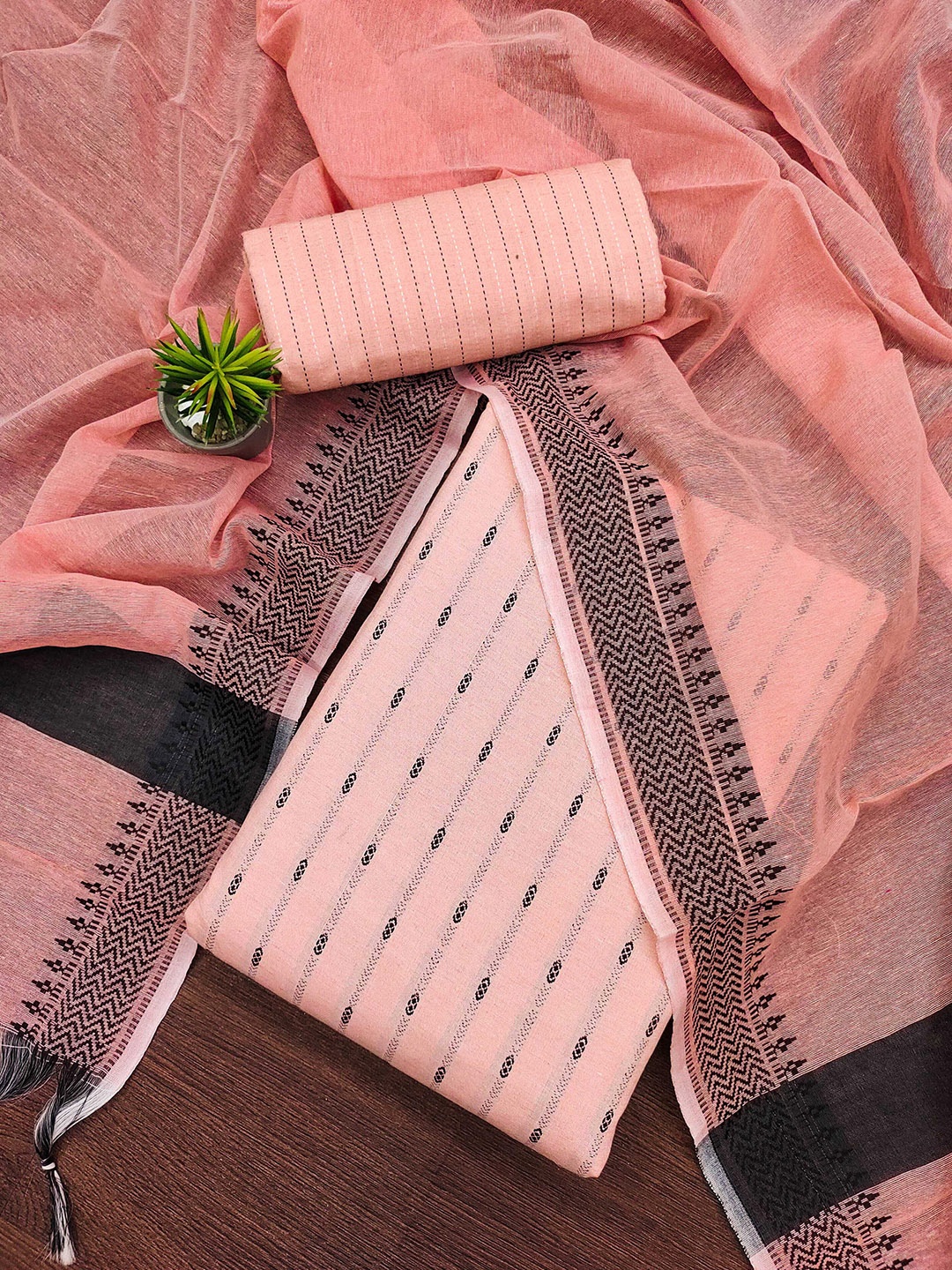 

KALINI Woven Design Unstitched Dress Material, Peach