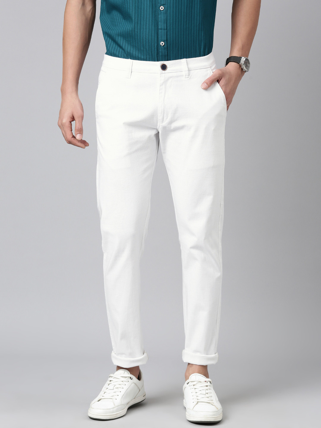 

Majestic Man Men Smart Slim Fit Chinos Trousers, White