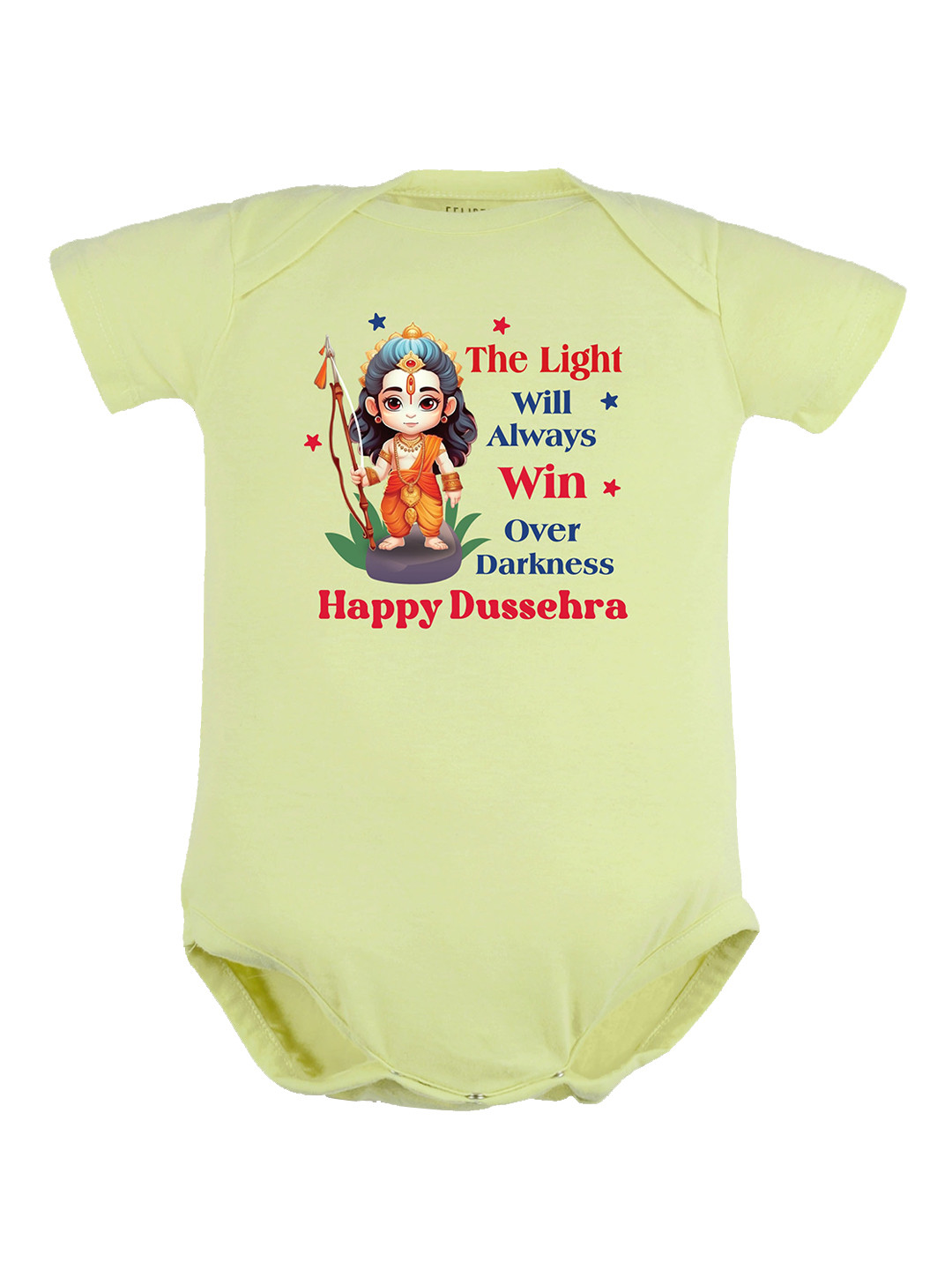 

FFLIRTYGO Infants Typography Printed Dussehra Special Pure Cotton Bodysuit, Green