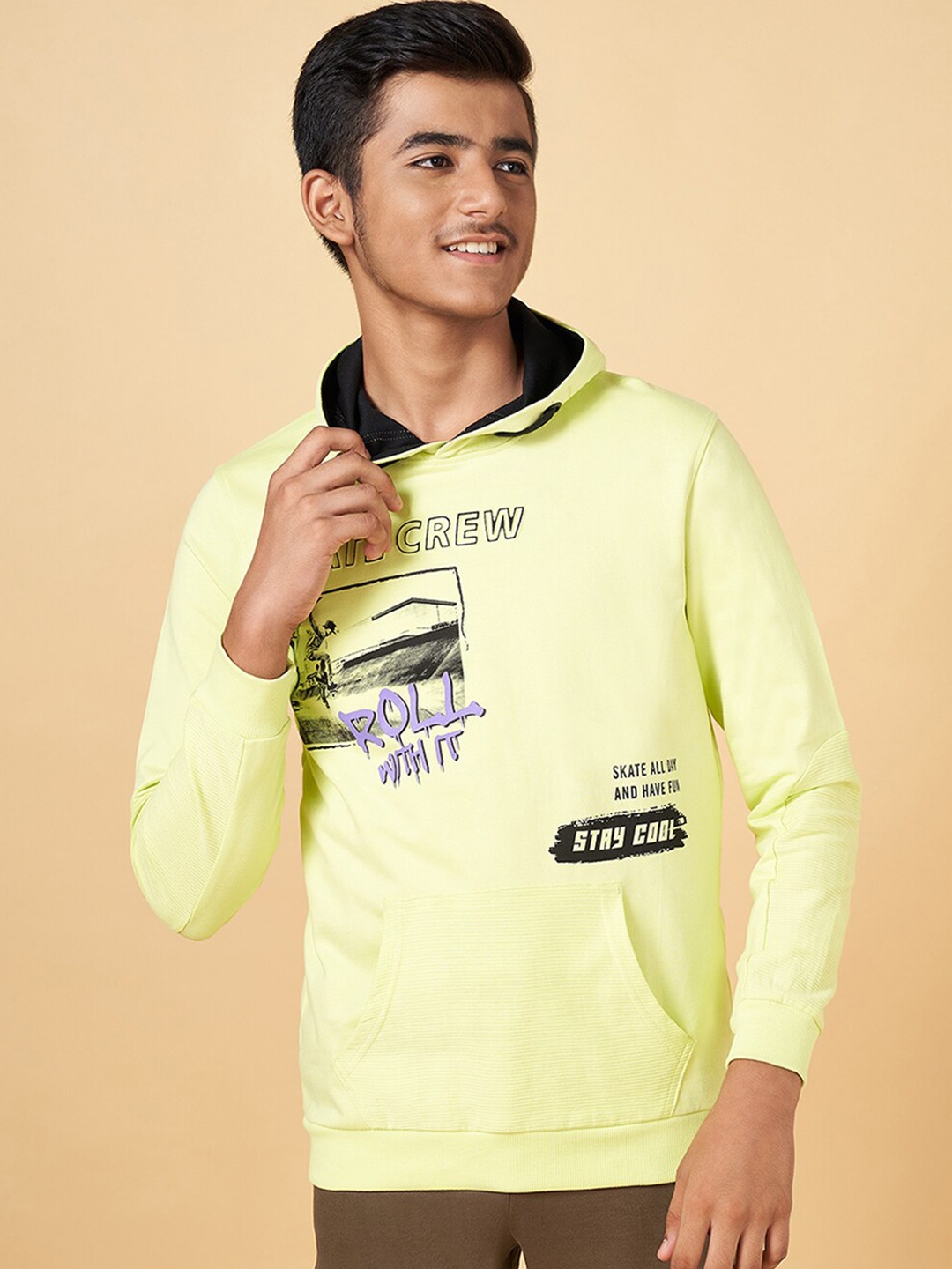 

Coolsters by Pantaloons Boys Printed Hooded Cotton Sweatshirt, Lime green
