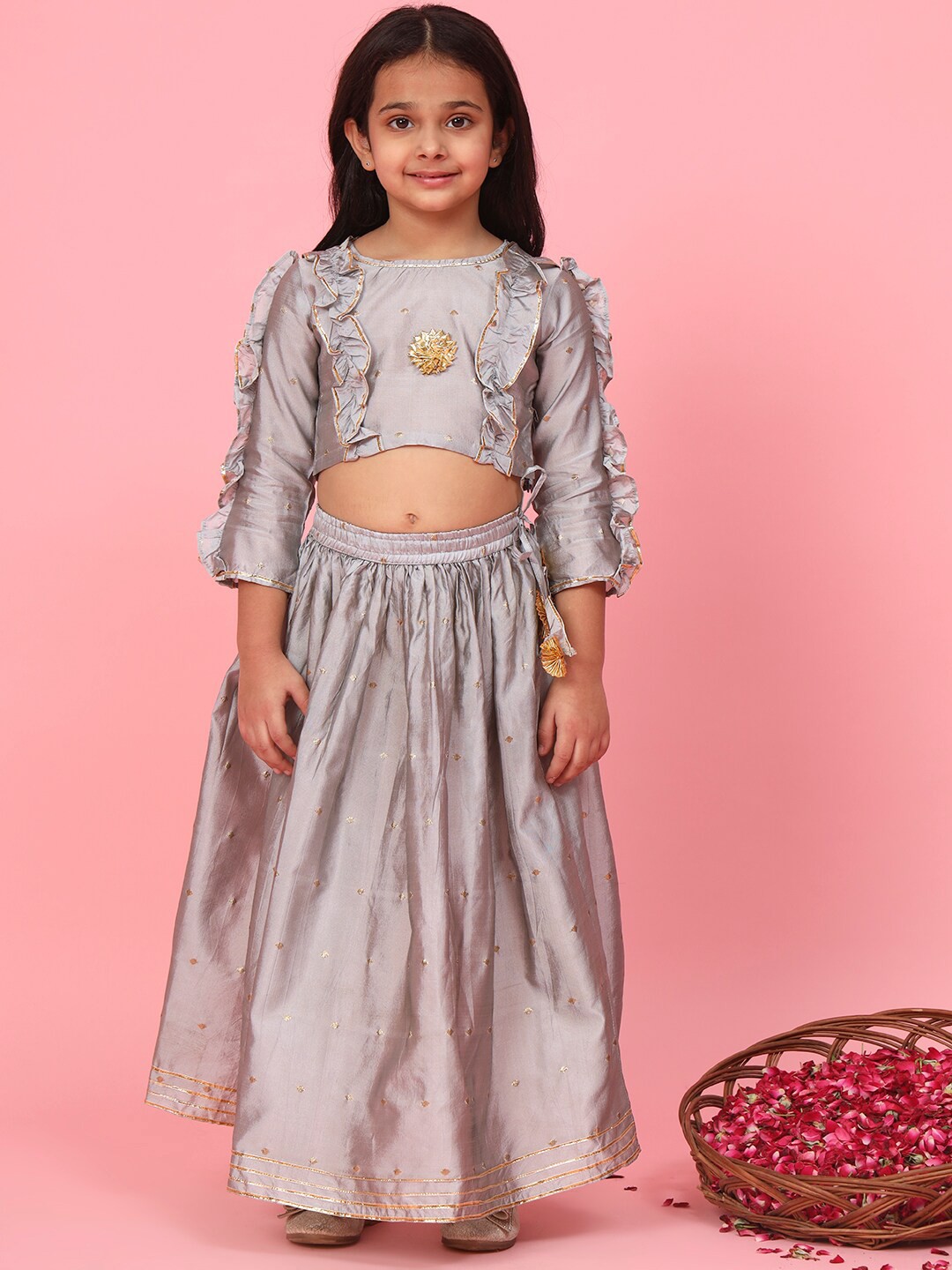 

Readiprint Fashions Girls Woven Design Ready to Wear Lehenga & Blosue, Grey