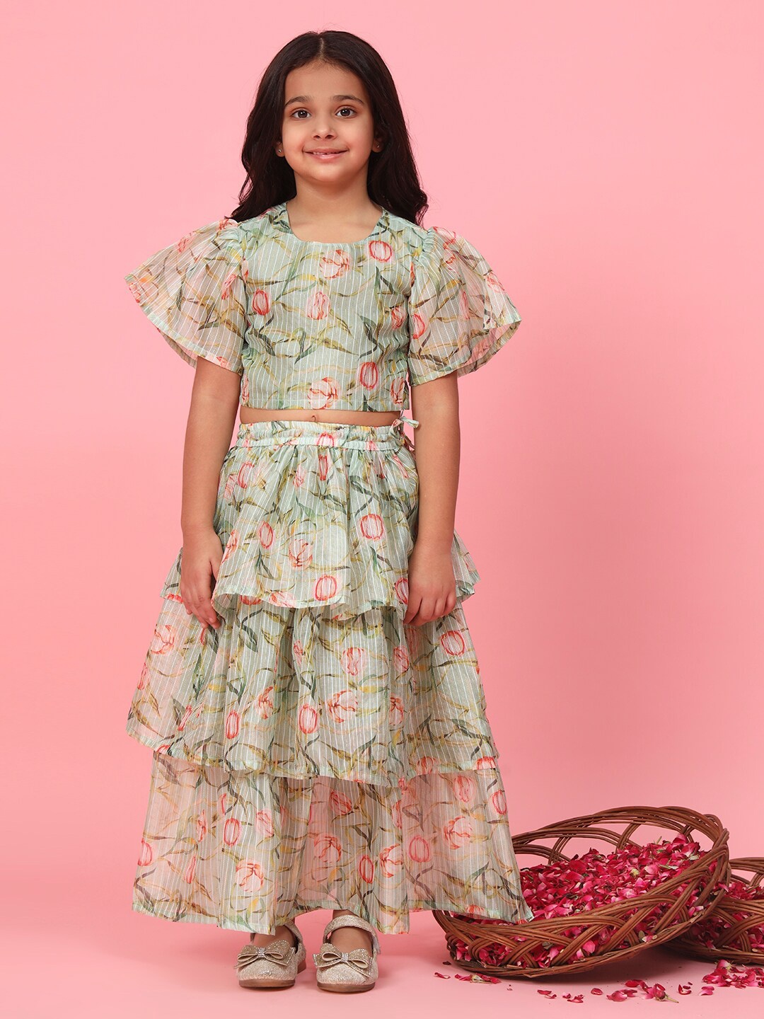 

Readiprint Girls Printed Ready to Wear Lehenga & Blosue, Green