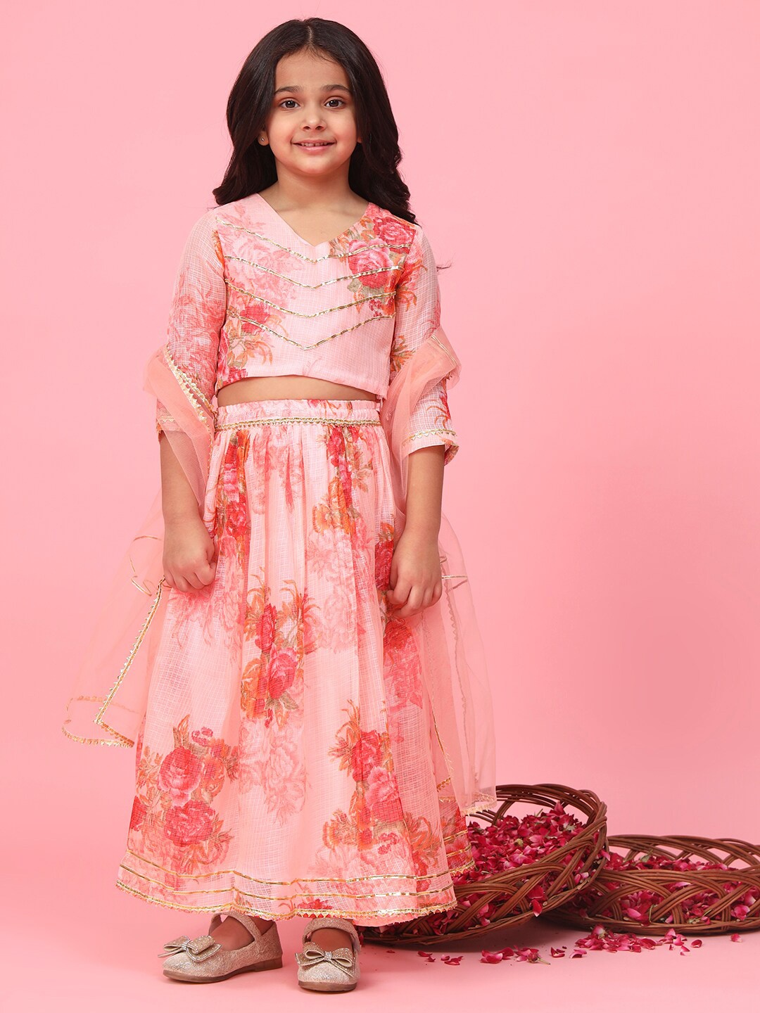 

Readiprint Fashions Girls Printed Ready to Wear Lehenga & Blouse With Dupatta, Peach