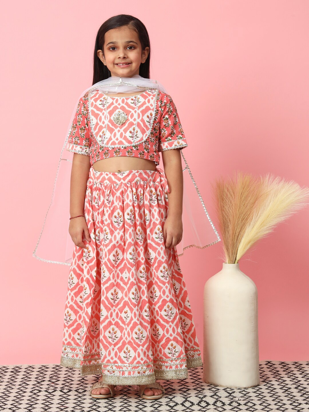 

Readiprint Fashions Girls Printed Ready to Wear Lehenga & Blouse With Dupatta, Pink