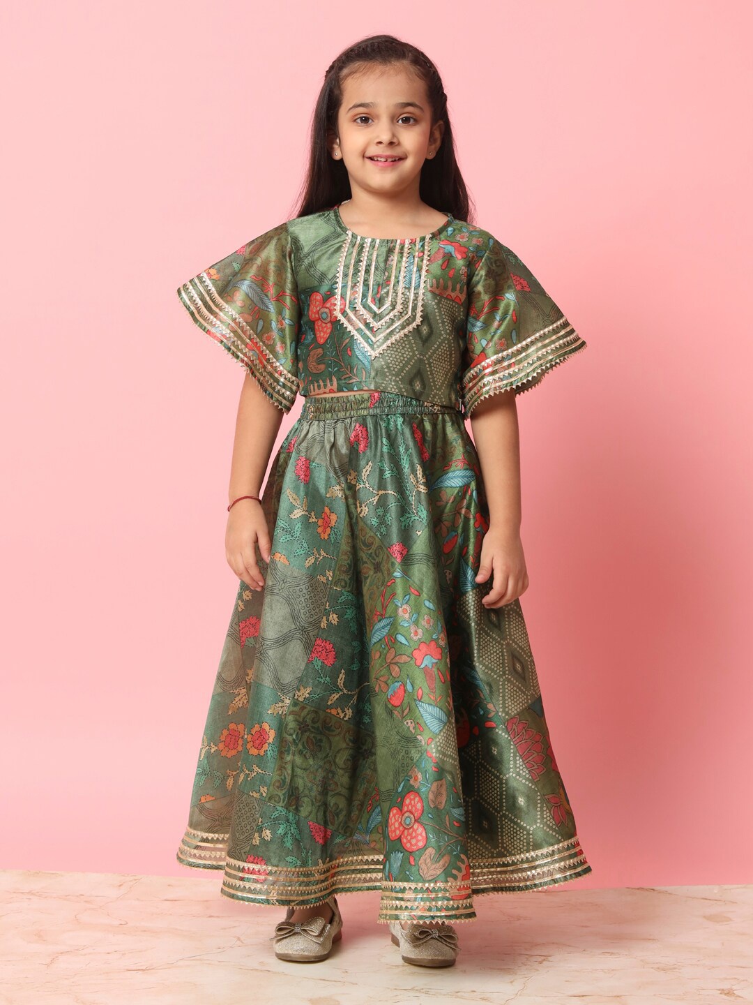 

Readiprint Fashions Printed Ready to Wear Lehenga & Blouse With Dupatta, Green