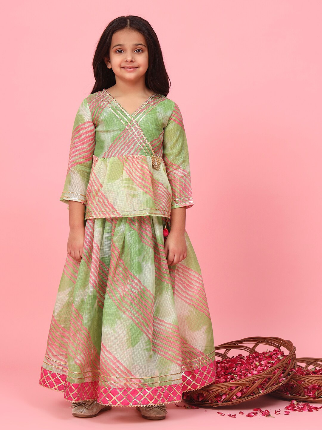

Readiprint Fashions Girls Printed Ready to Wear Lehenga & Blouse, Green