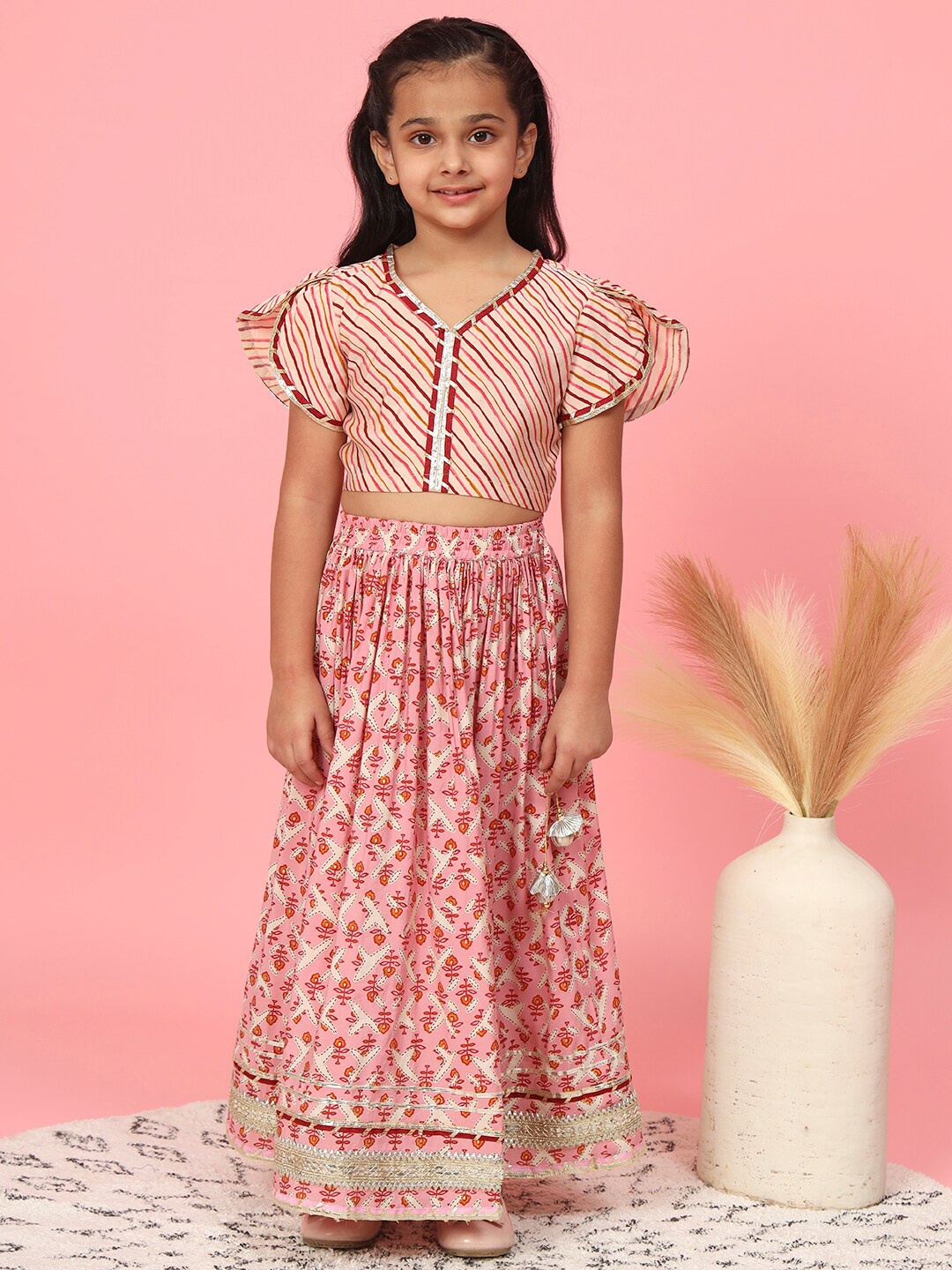 

Readiprint Fashions Girls Printed Ready to Wear Lehenga & Blouse, Pink