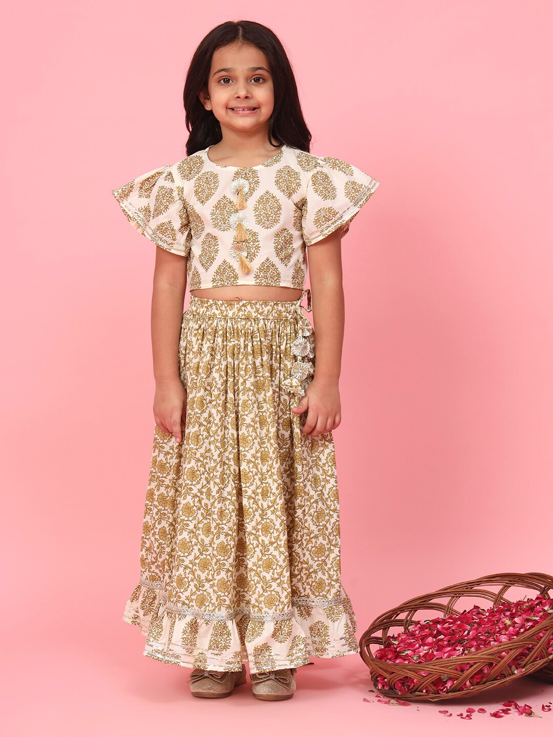 

Readiprint Fashions Girls Printed Ready to Wear Lehenga Choli, Cream