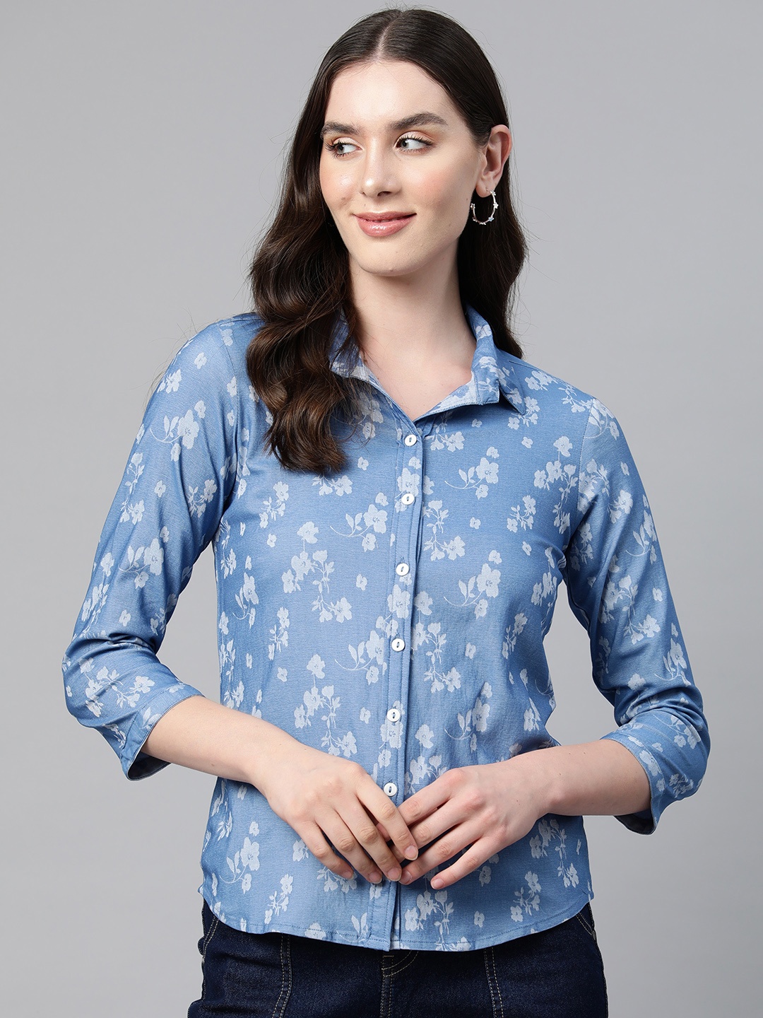 

Ayaany Women Floral Opaque Printed Casual Shirt, Blue