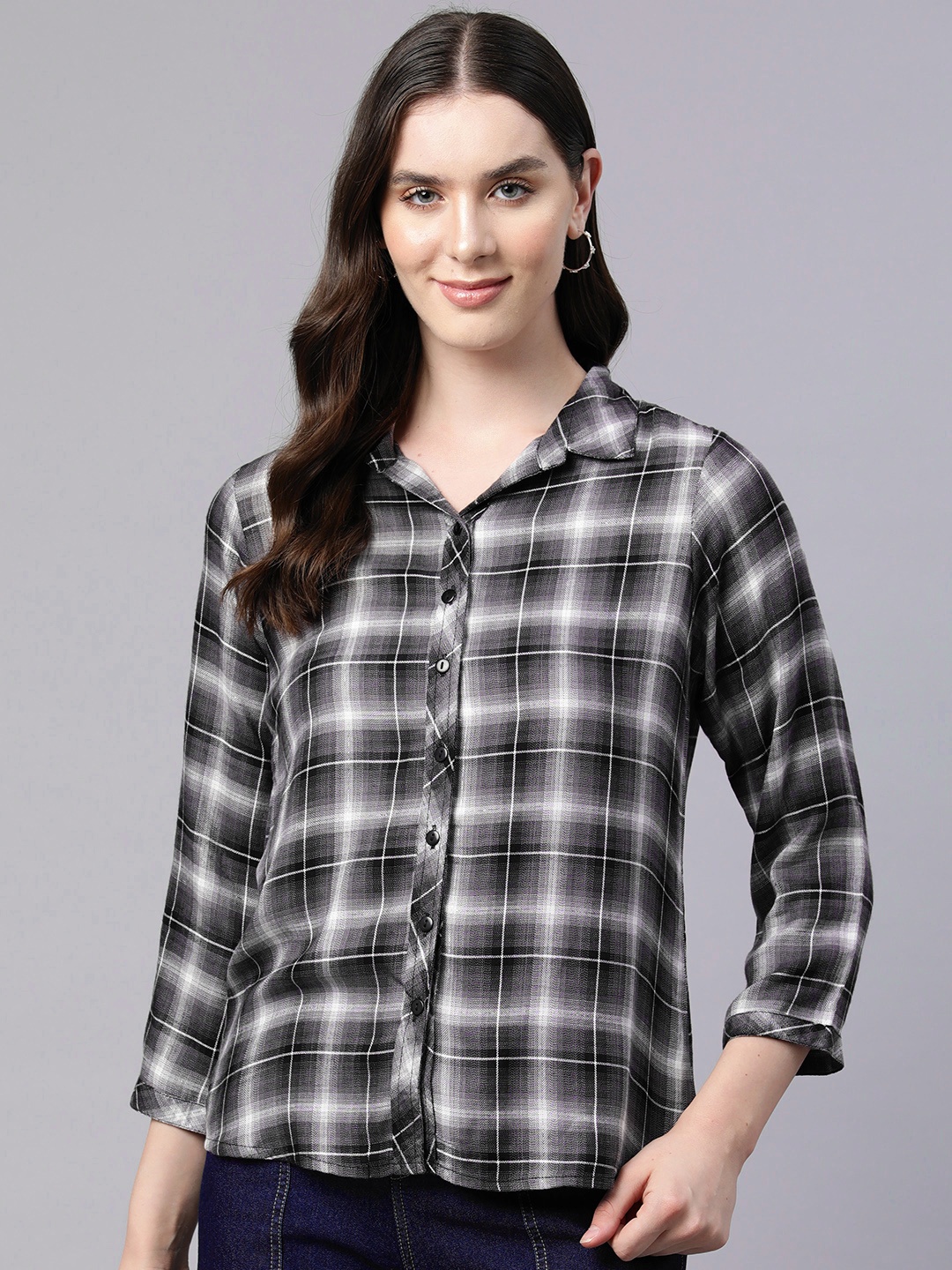 

Ayaany Women Black Tartan Checked Casual Shirt