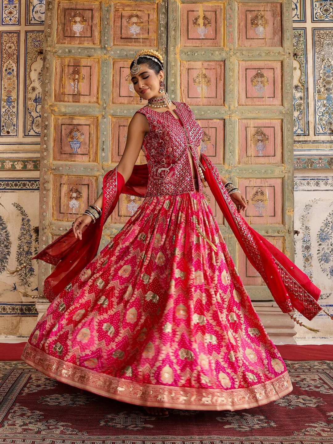 

SCAKHI Embroidered Ready to Wear Lehenga & Blouse With Dupatta & Jacket, Pink