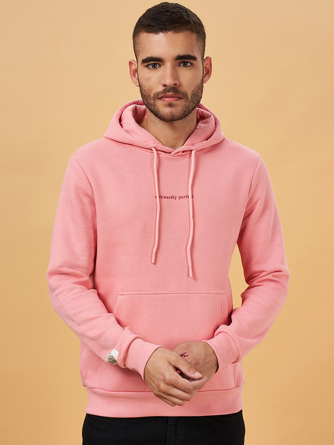 

People Pink Hooded Long Sleeves Sweatshirt