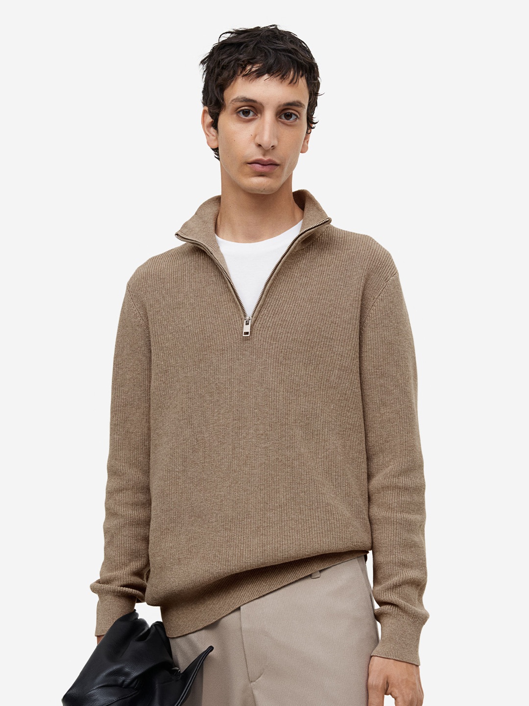 

H&M Pure Cotton Slim Fit Jumper, Beige