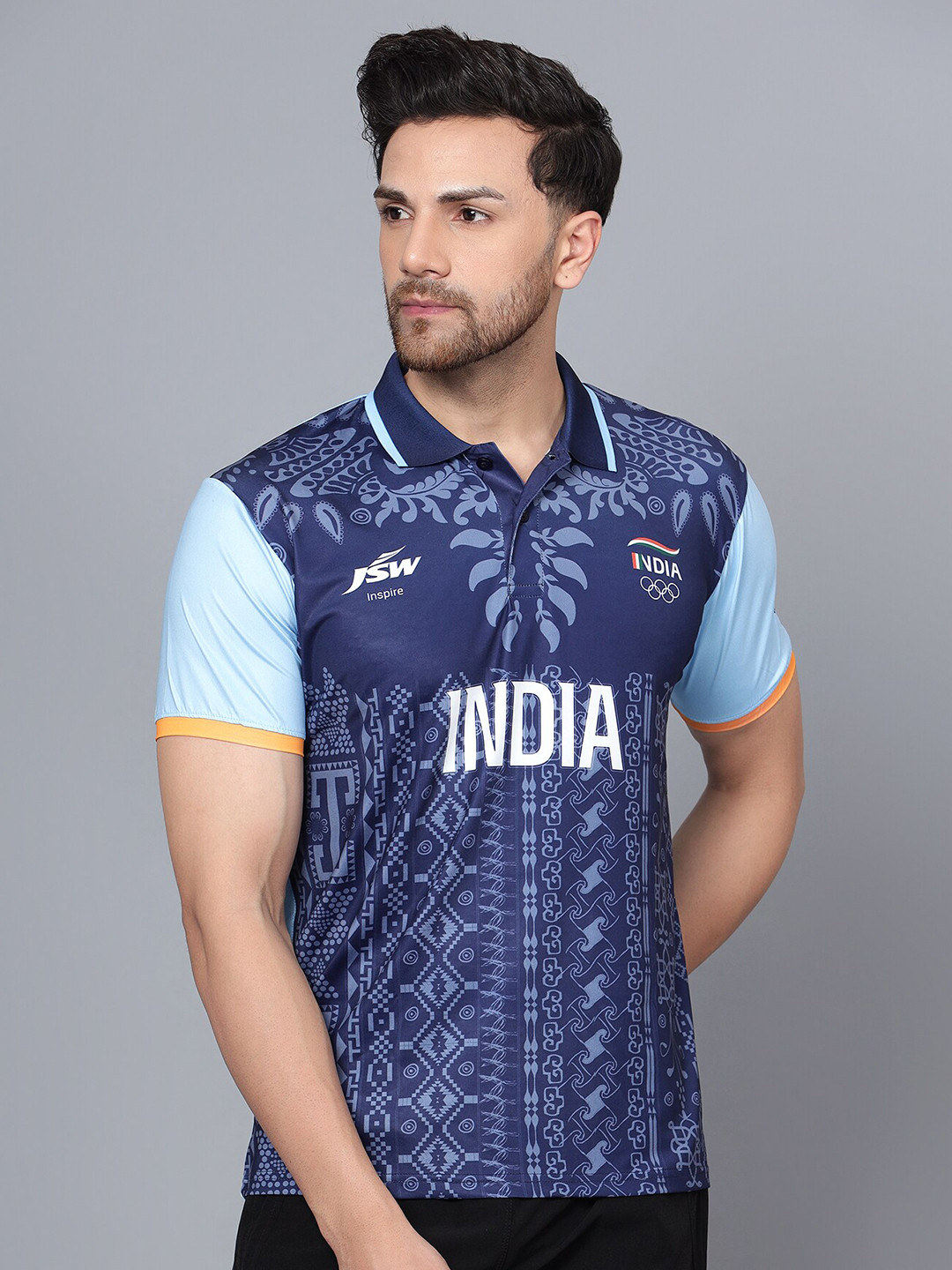 

Shiv Naresh Typography Printed Polo Collar Moisture Wicking T-shirt, Navy blue