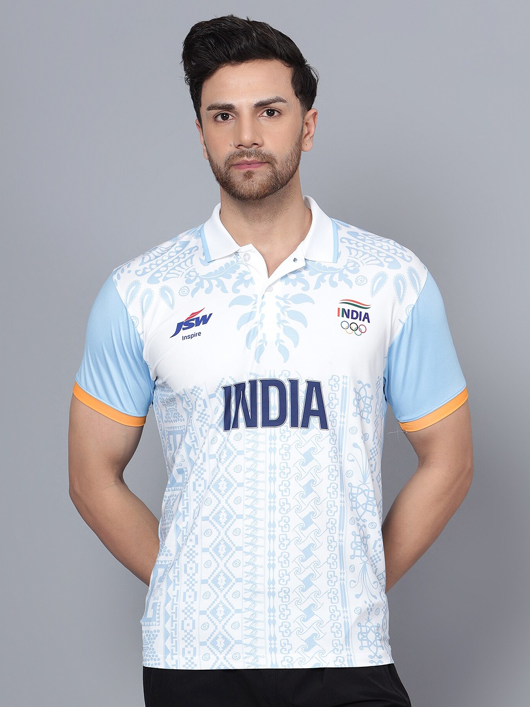 

Shiv Naresh JSW Inspire Asian Games '23 Performance Wear Polo DriFit T-Shirt, White