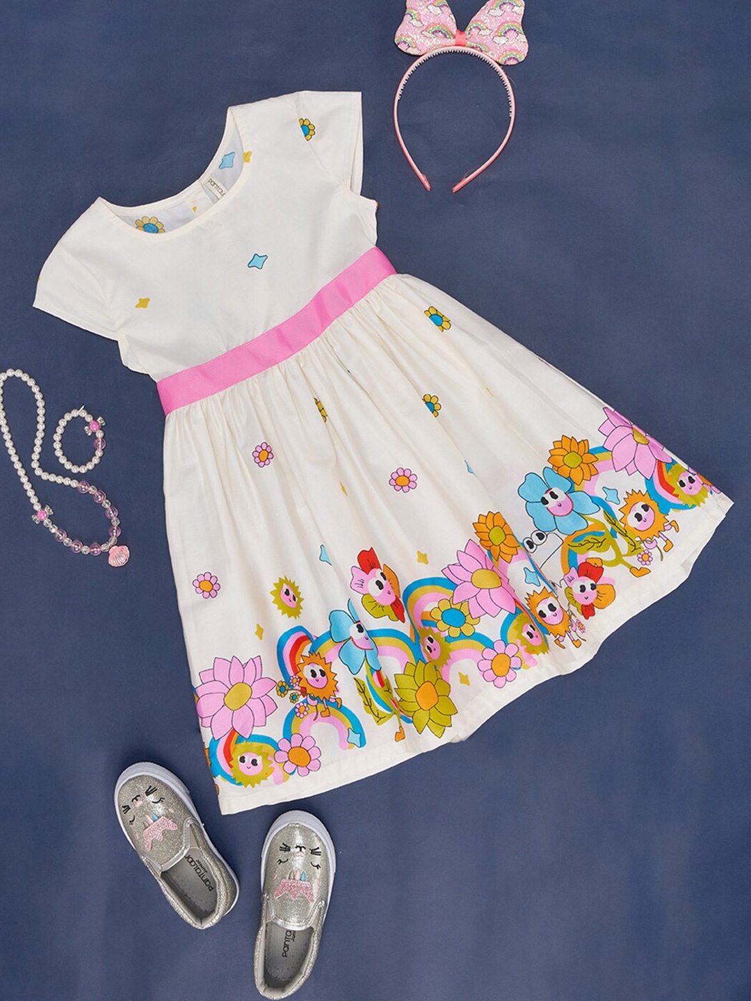 

Pantaloons Junior Girls Floral Printed Cotton Fit and Flare Dresses, Off white
