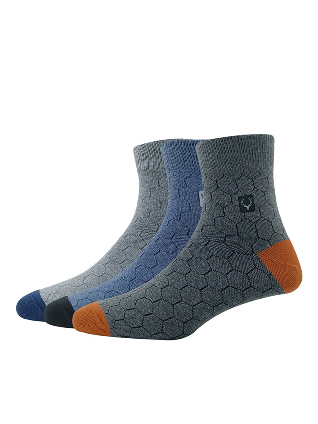 

Allen Solly Men Pack Of 3 Patterned Above Ankle Length Socks, Grey melange