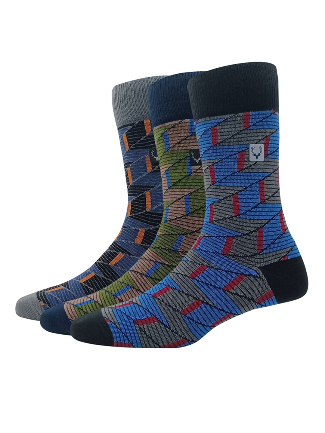 

Allen Solly Men Pack Of 3 Patterned Calf Length Socks, Grey