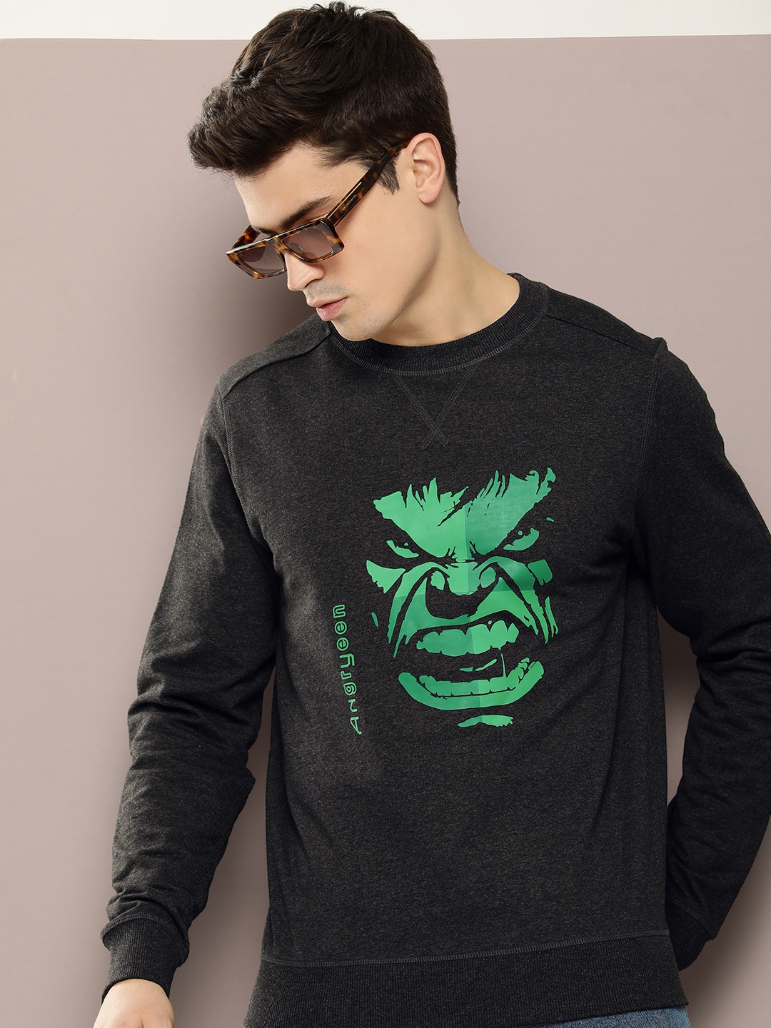 

Kook N Keech Men Hulk Printed Sweatshirt, Charcoal