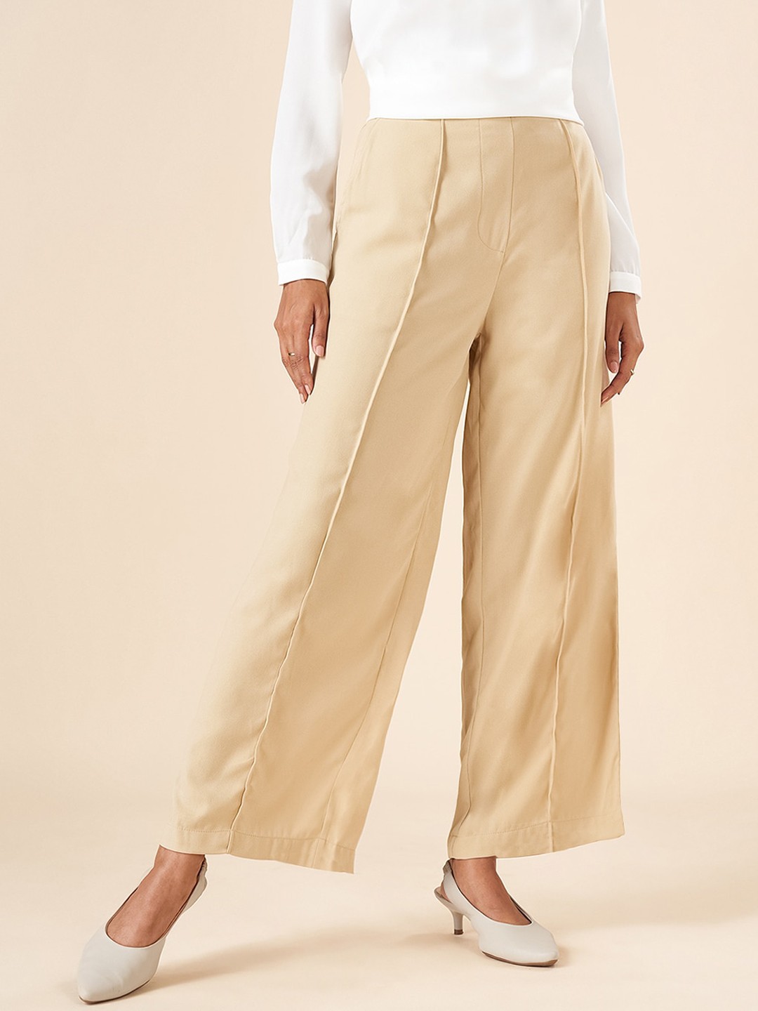 

YU by Pantaloons Women High-Rise Parallel Trouser, Beige