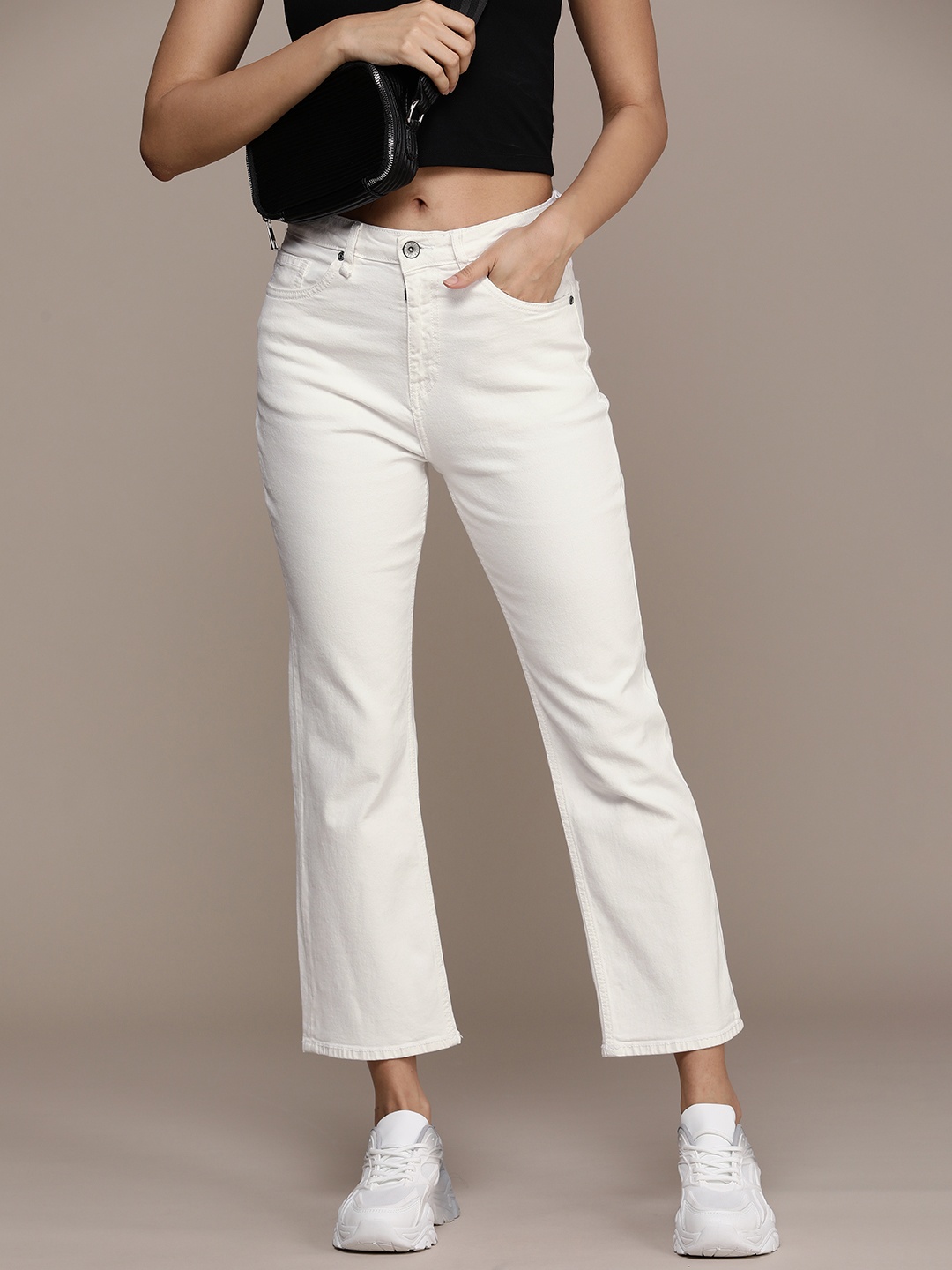 

Roadster Classic Straight Fit High-Rise Stretchable Jeans, White