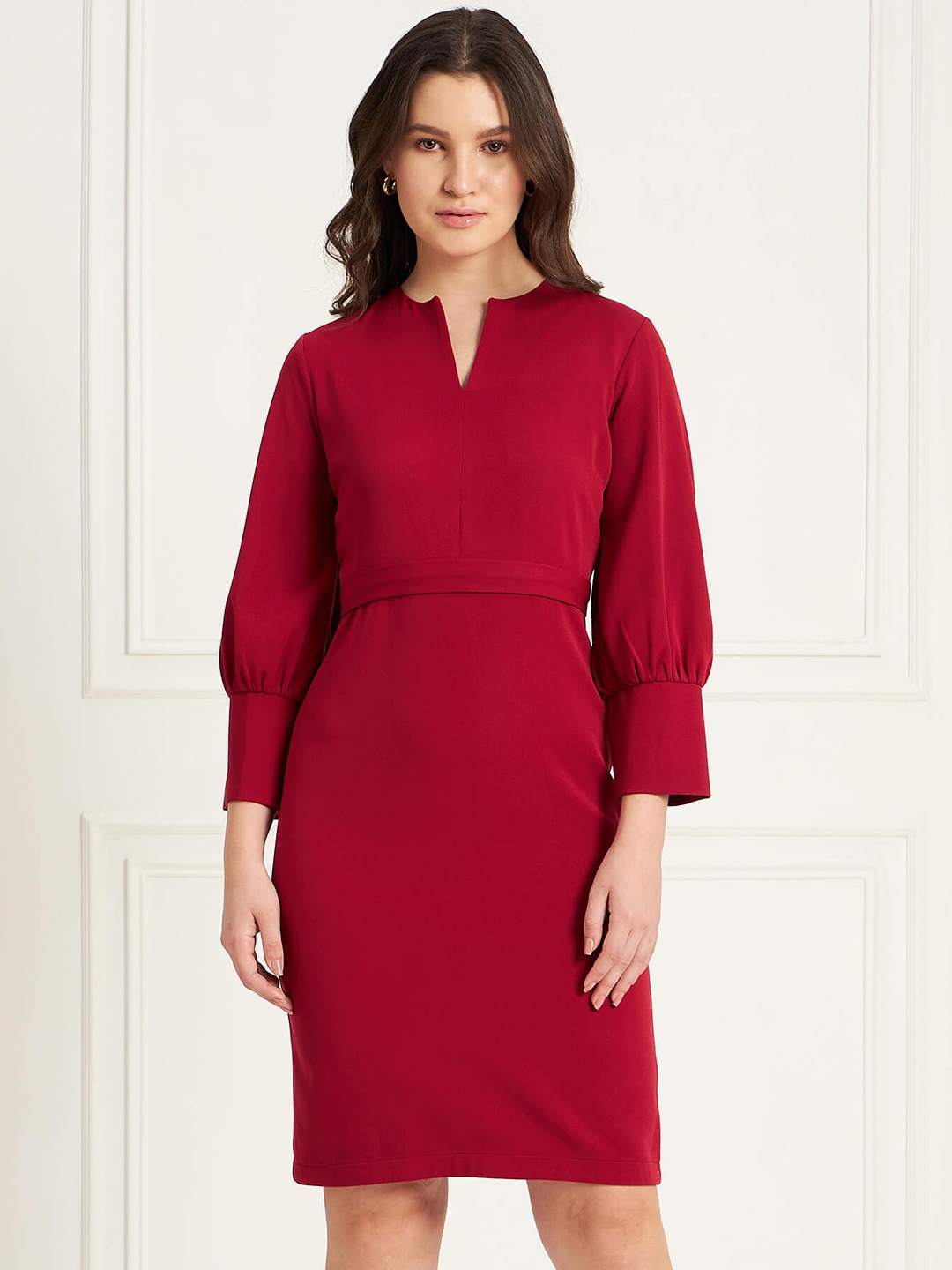 

SALT ATTIRE Round Neck Cuffed Sleeve Sheath Dress, Purple