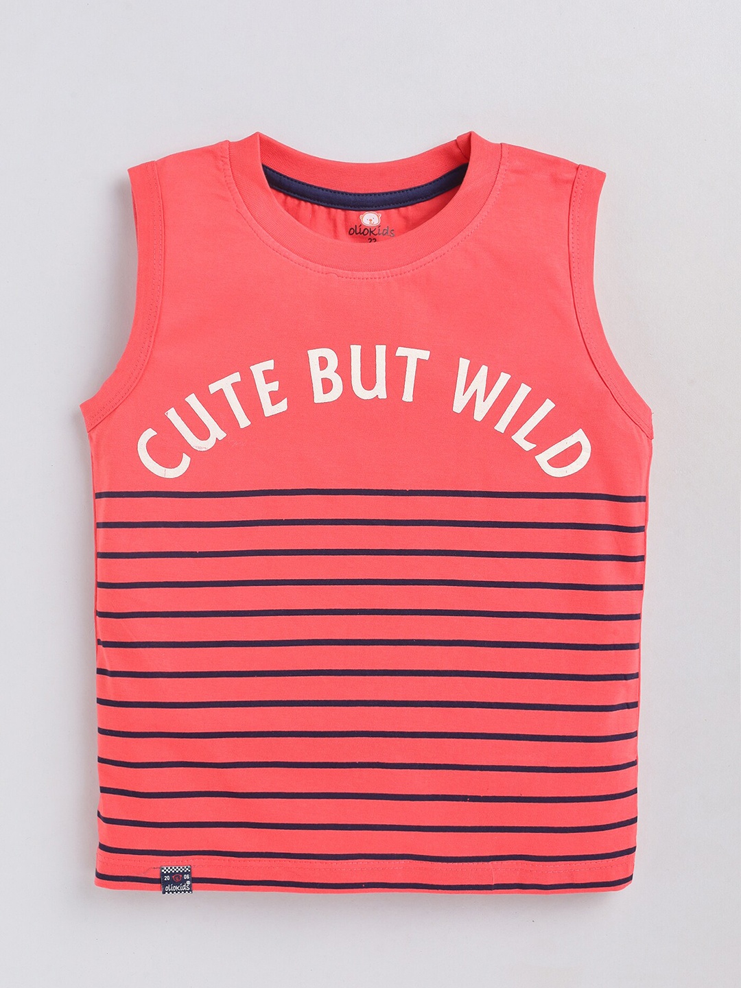 

Olio Kids Boys Typography Printed Sleeveless Cotton T-shirt, Pink