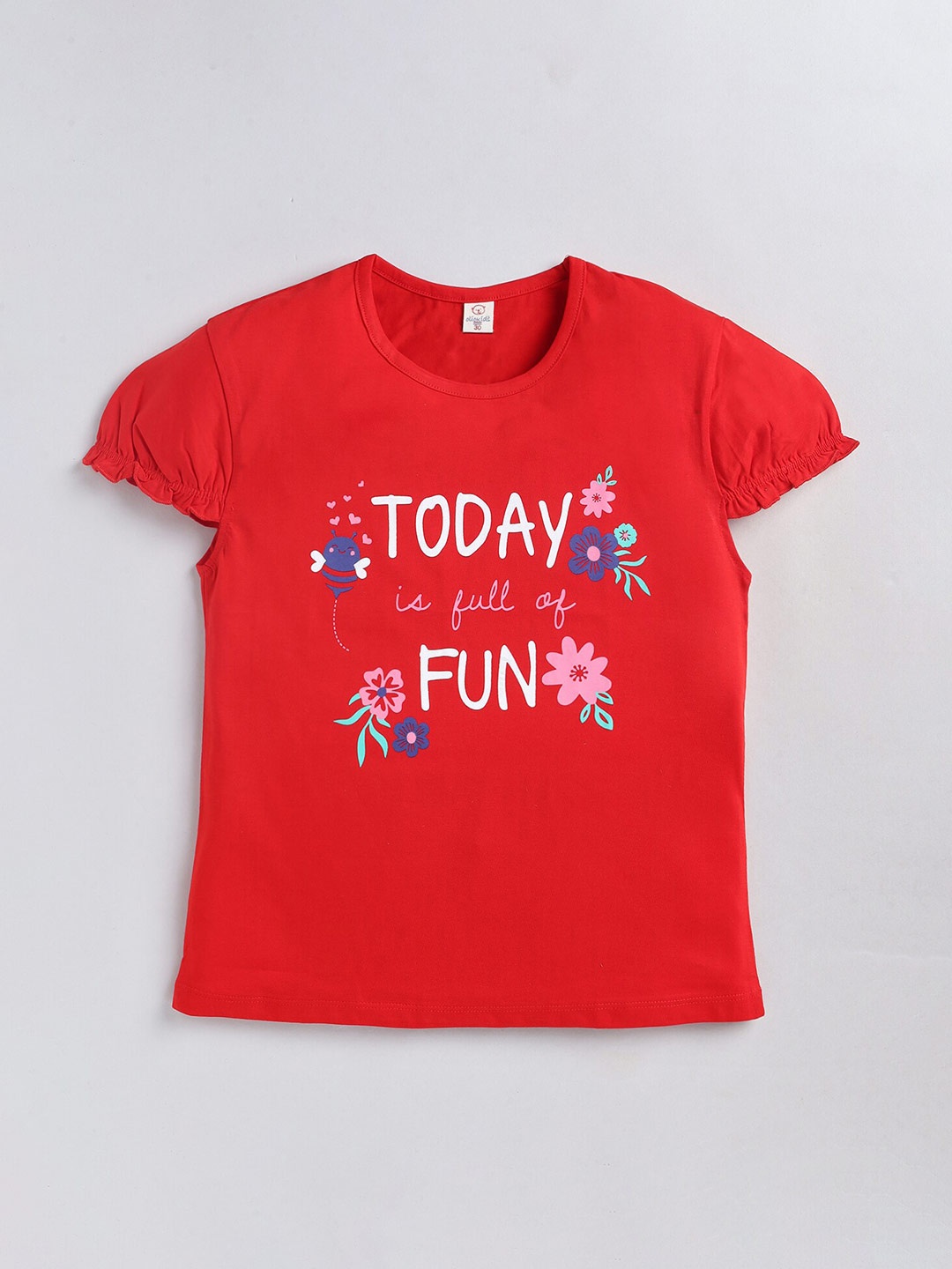 

Olio Kids Girls Typography Printed Pure Cotton T-shirt, Red