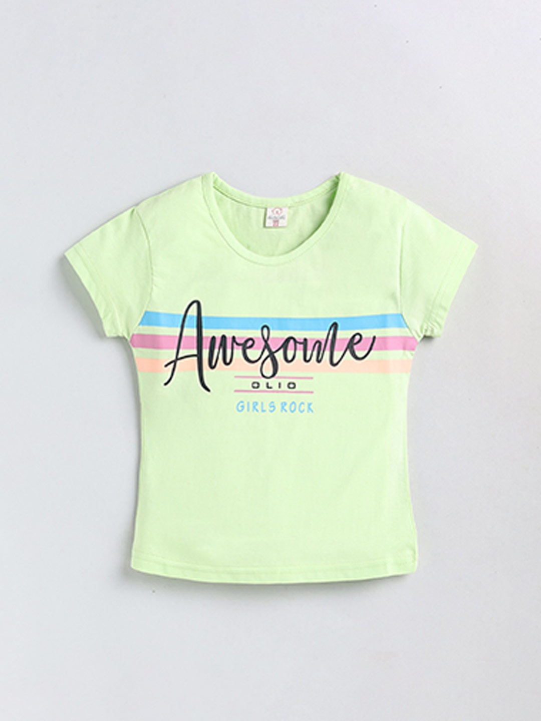 

Olio Kids Girls Typography Printed Pure Cotton T-shirt, Green